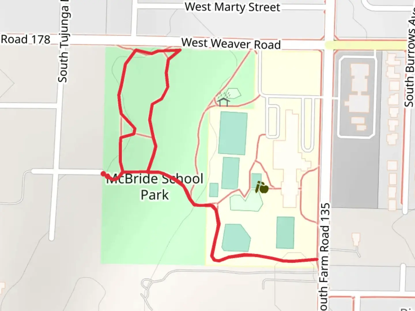 An image depicting the trail McBridle School Park Loop and its surrounding area.