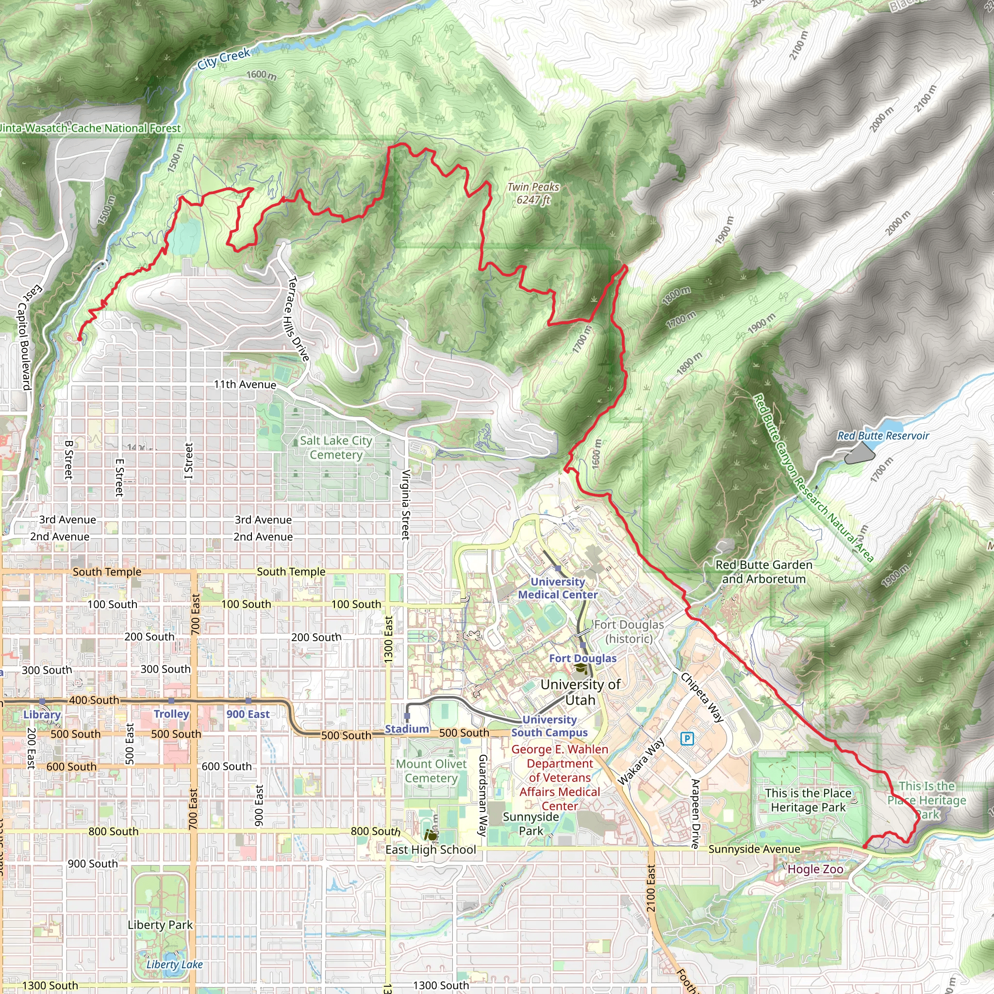 Bonneville Shoreline Trail - Mount Wire Section to East City Creek Section mobile static map