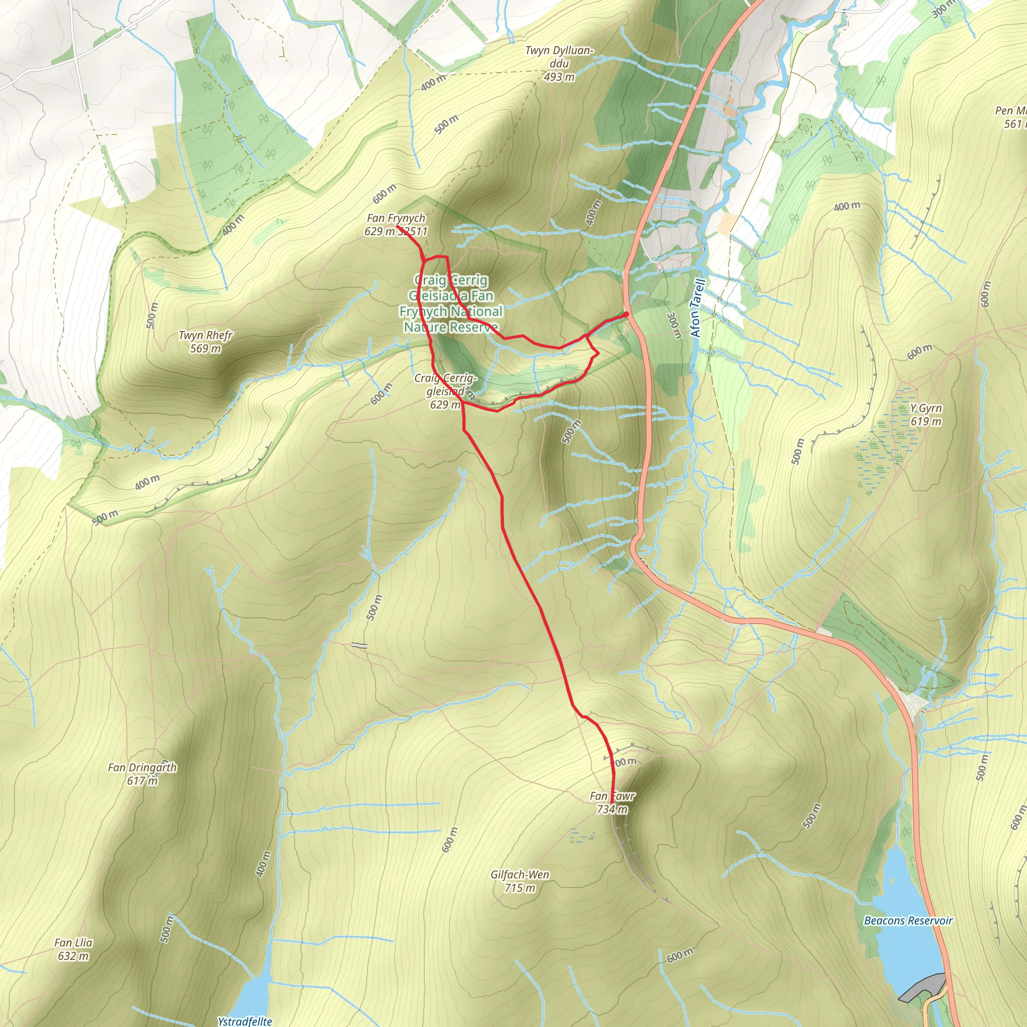 Fan Fawr and Fan Frynych - Fforest Fawr mobile static map