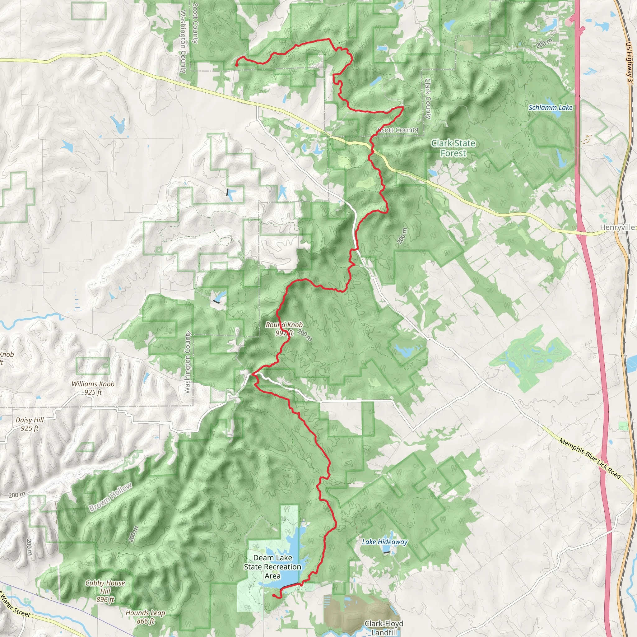Knobstone Trail and New Chapel Trail mobile static map