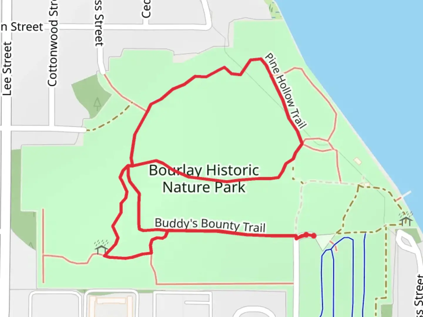 An image depicting the trail Bourlay Historic Nature Park Loop and its surrounding area.