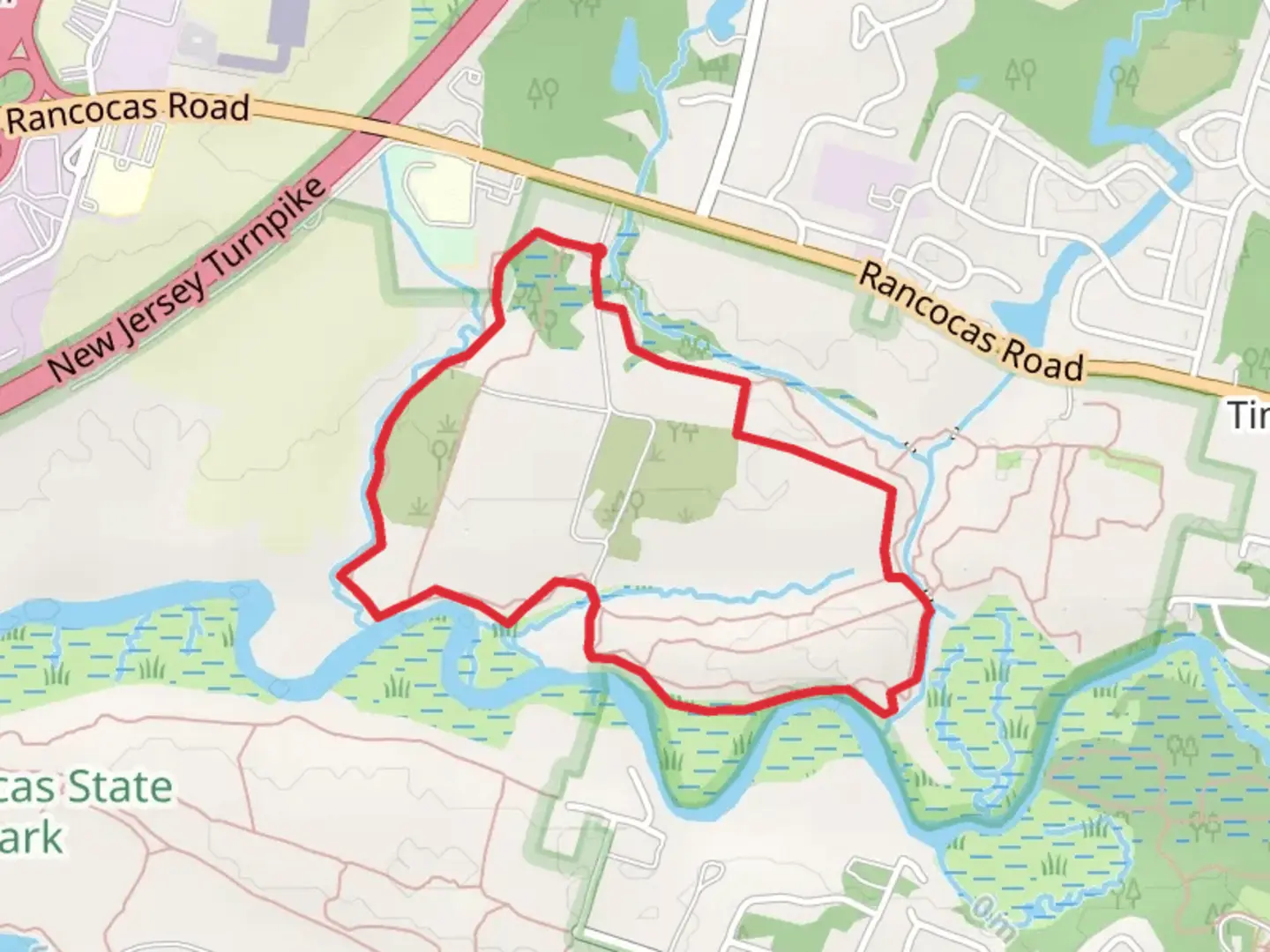 An image depicting the trail Mossy Bluff and Rancocas Loop Trail and its surrounding area.