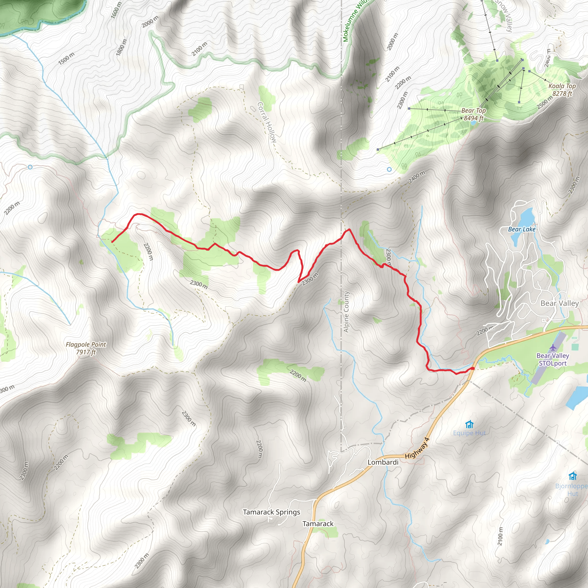 Bear Trap Basin via Mokelumne Coast to Crest Trail mobile static map