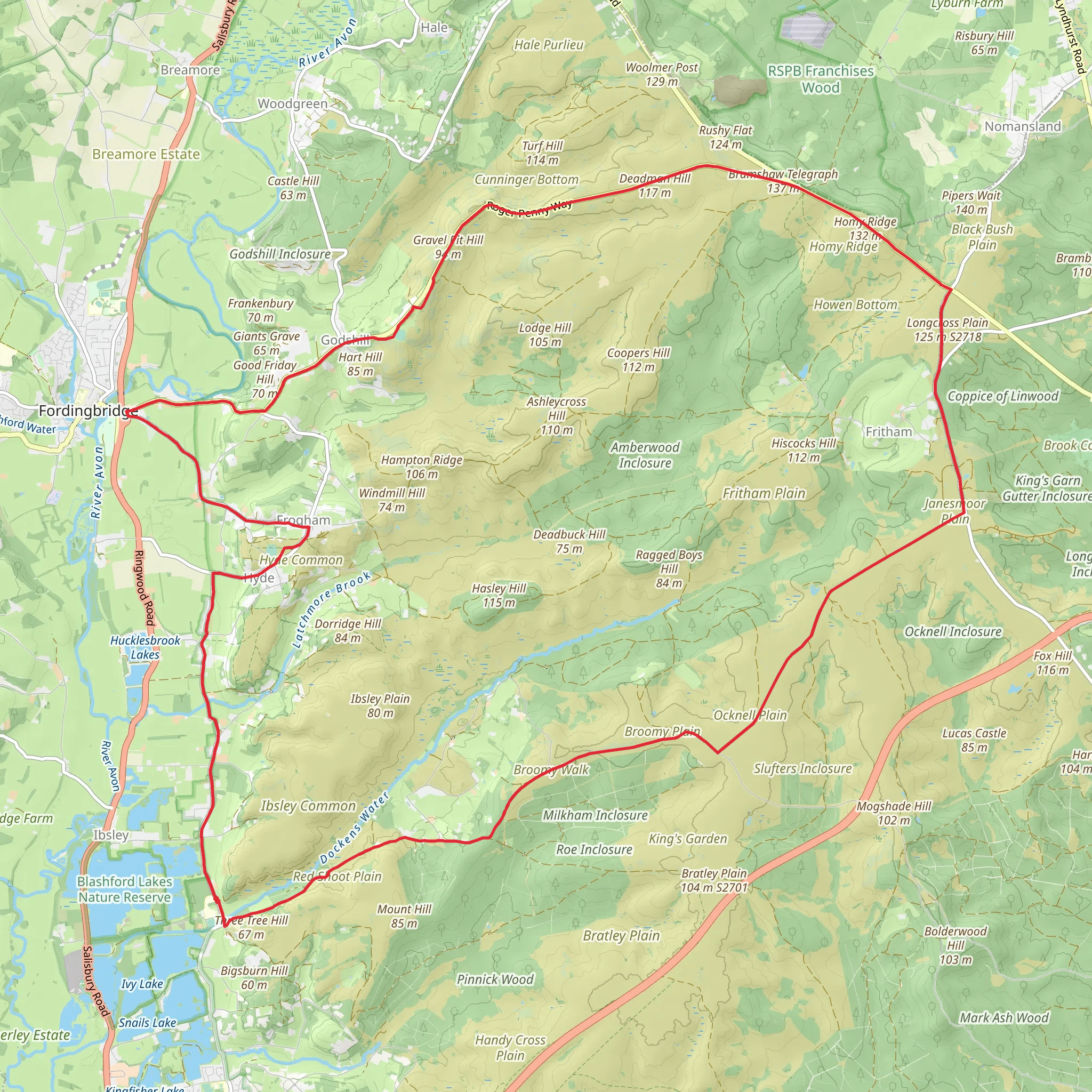 Mockbeggar East Loop via Claypits Bottom mobile static map