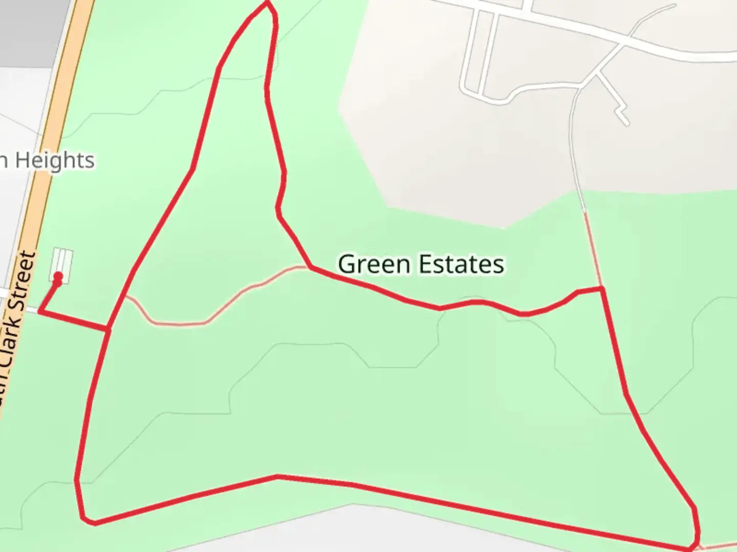 An image depicting the trail Green Estates Loop and its surrounding area.