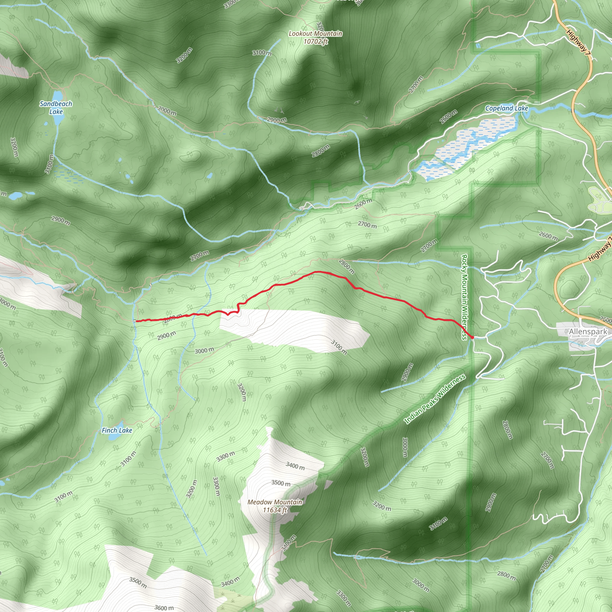 Finch Lake - Pear Lake Trail via Allenspark Trail mobile static map