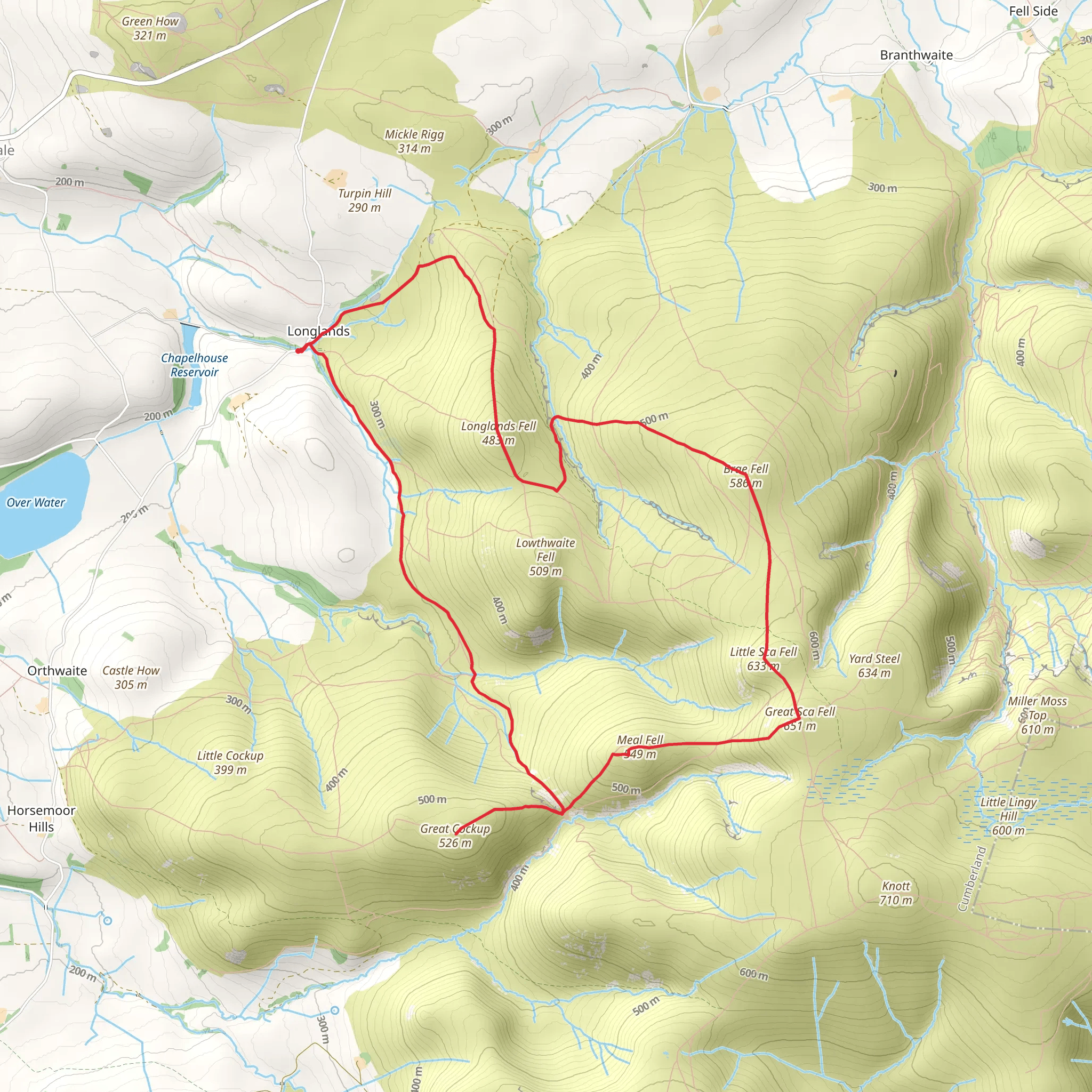 Great Cockup, Meal Fell, Great Sca Fell, Brae Fell and Longland Fell Loop mobile static map