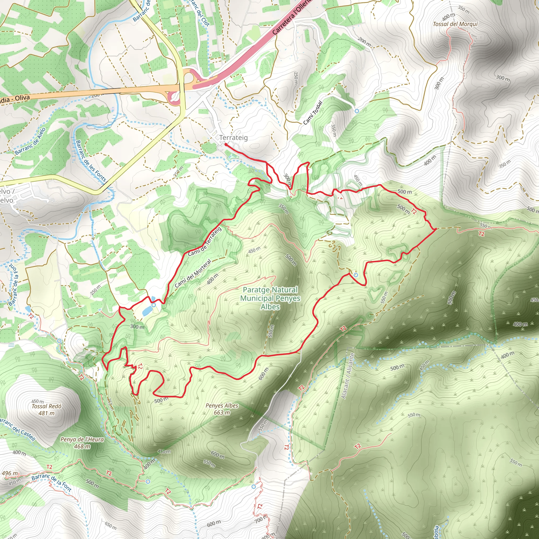 Route through the Penyes Albes PR CV 390 mobile static map