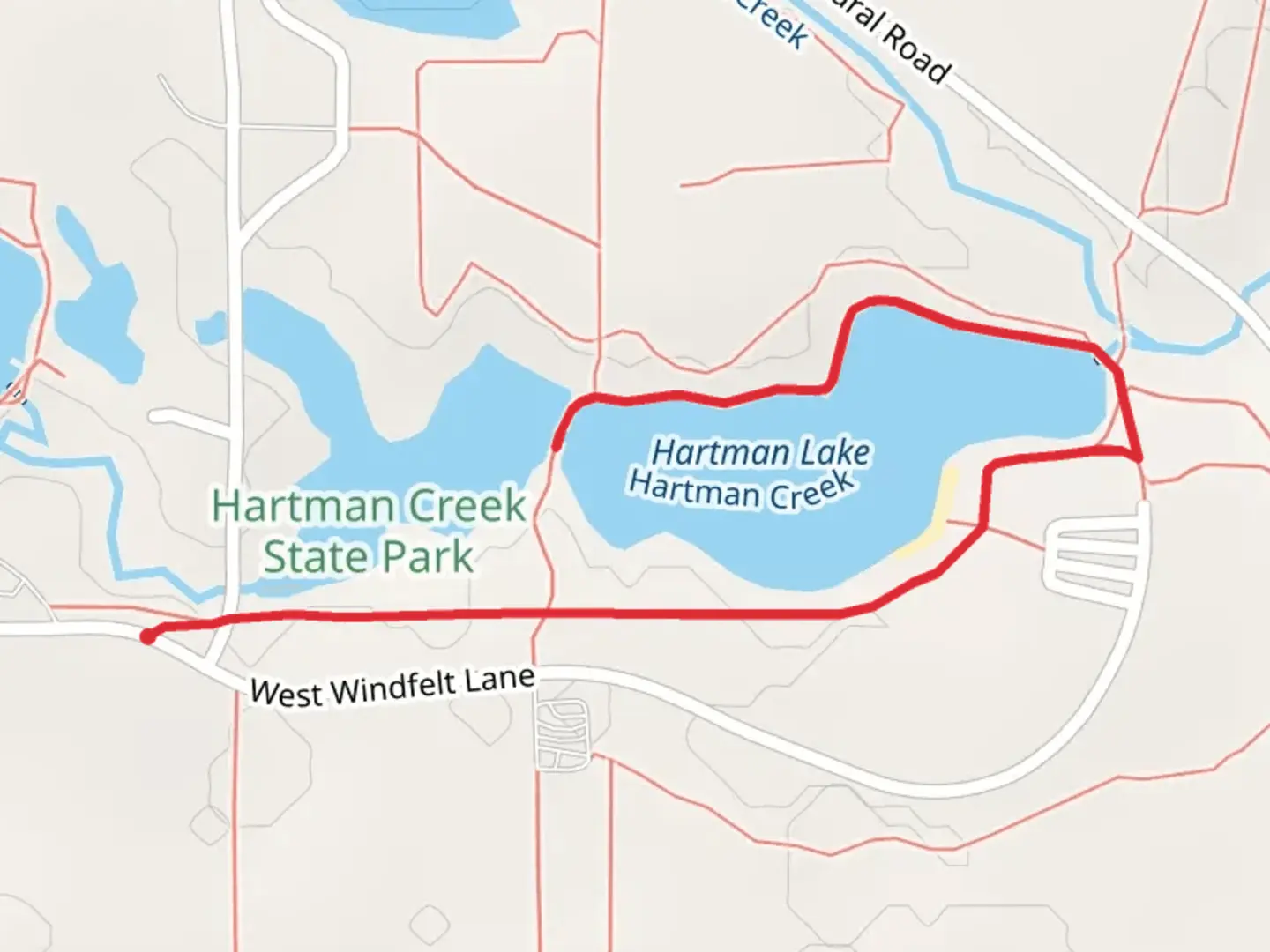An image depicting the trail Hartman Lake and Mid Lake Trail and its surrounding area.