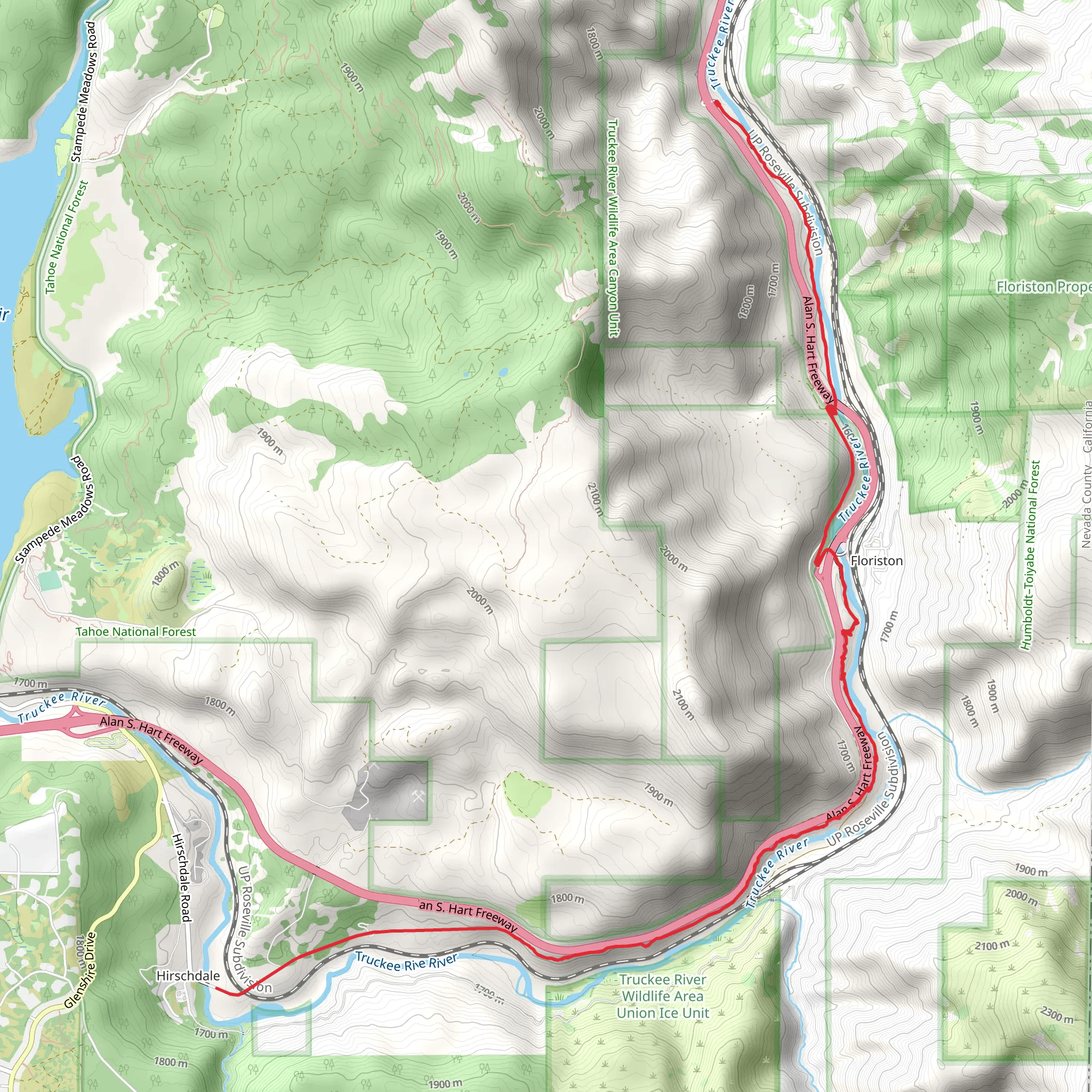 Truckee River Out and Back mobile static map