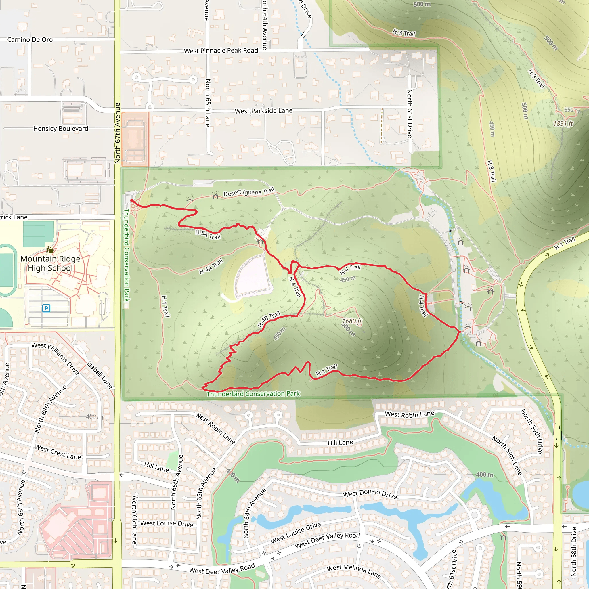 Thunderbird Reservoir and Hill Loop mobile static map