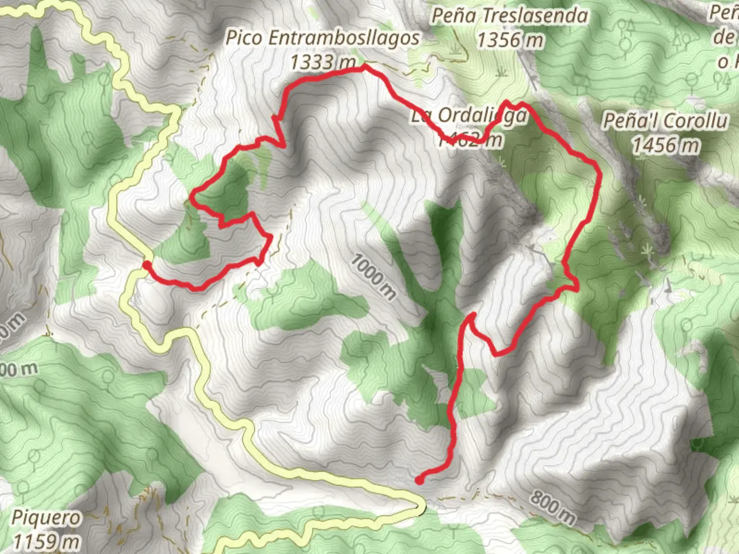 An image depicting the trail Ruta Nieves - Orle por LLagu Ovia and its surrounding area.