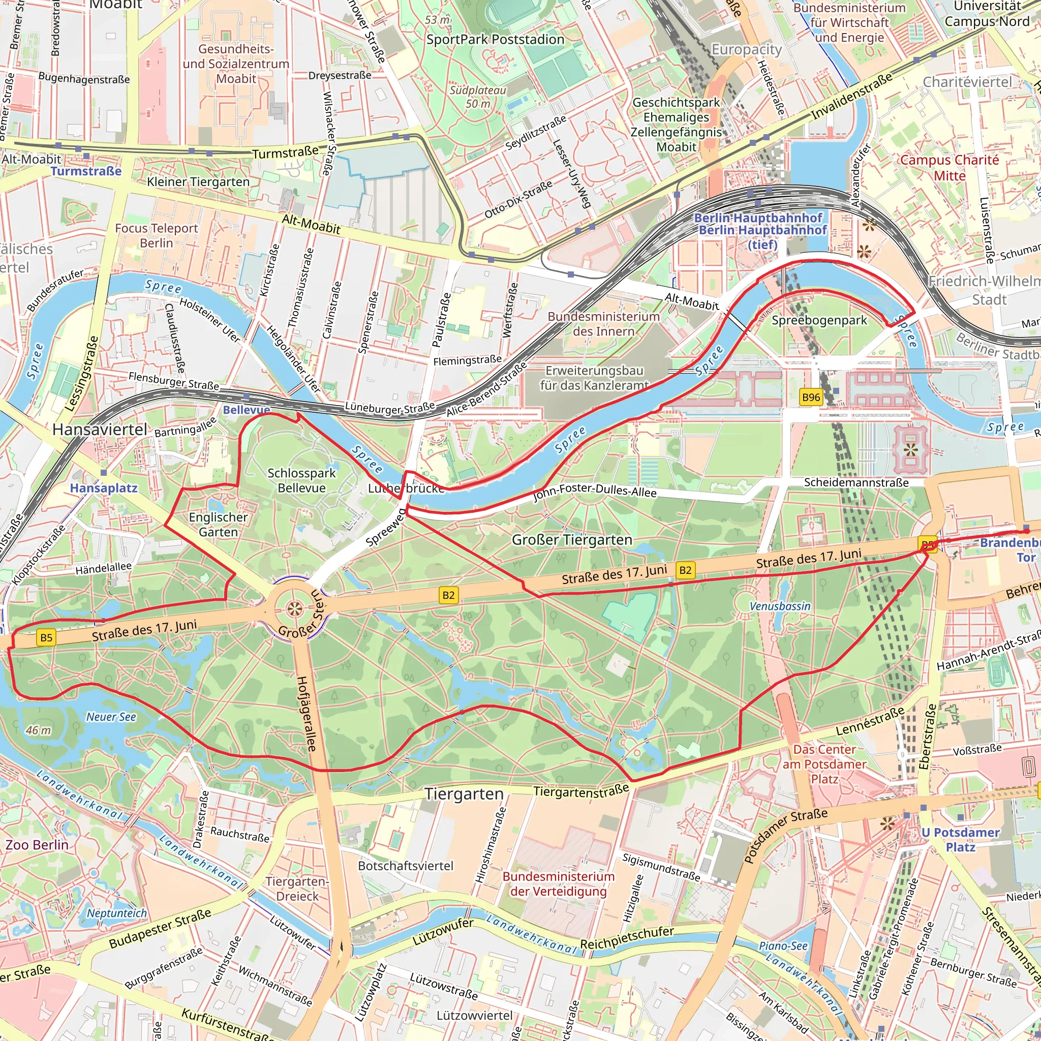 Neuer See and Spree via Grosser Weg and Spreeweg mobile static map