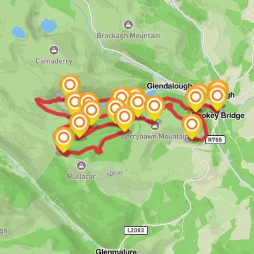 An image depicting the trail RTR inc Lugduff and Derrybawn and its surrounding area.