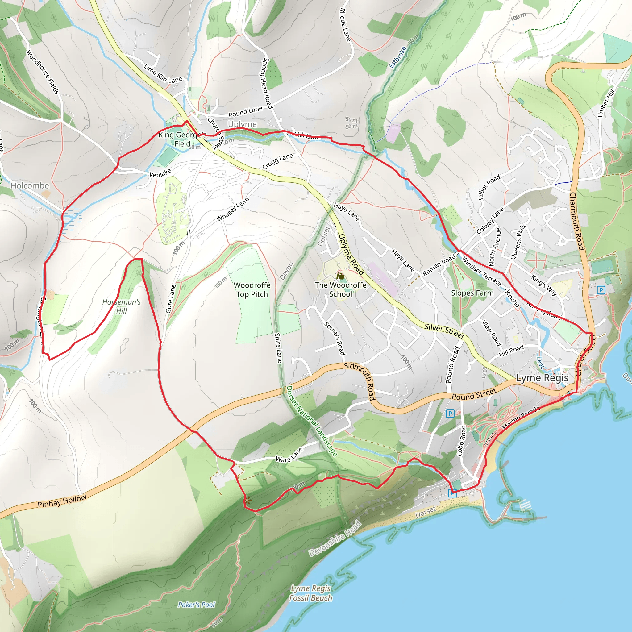 Lyme Regis and Uplyme Circular mobile static map