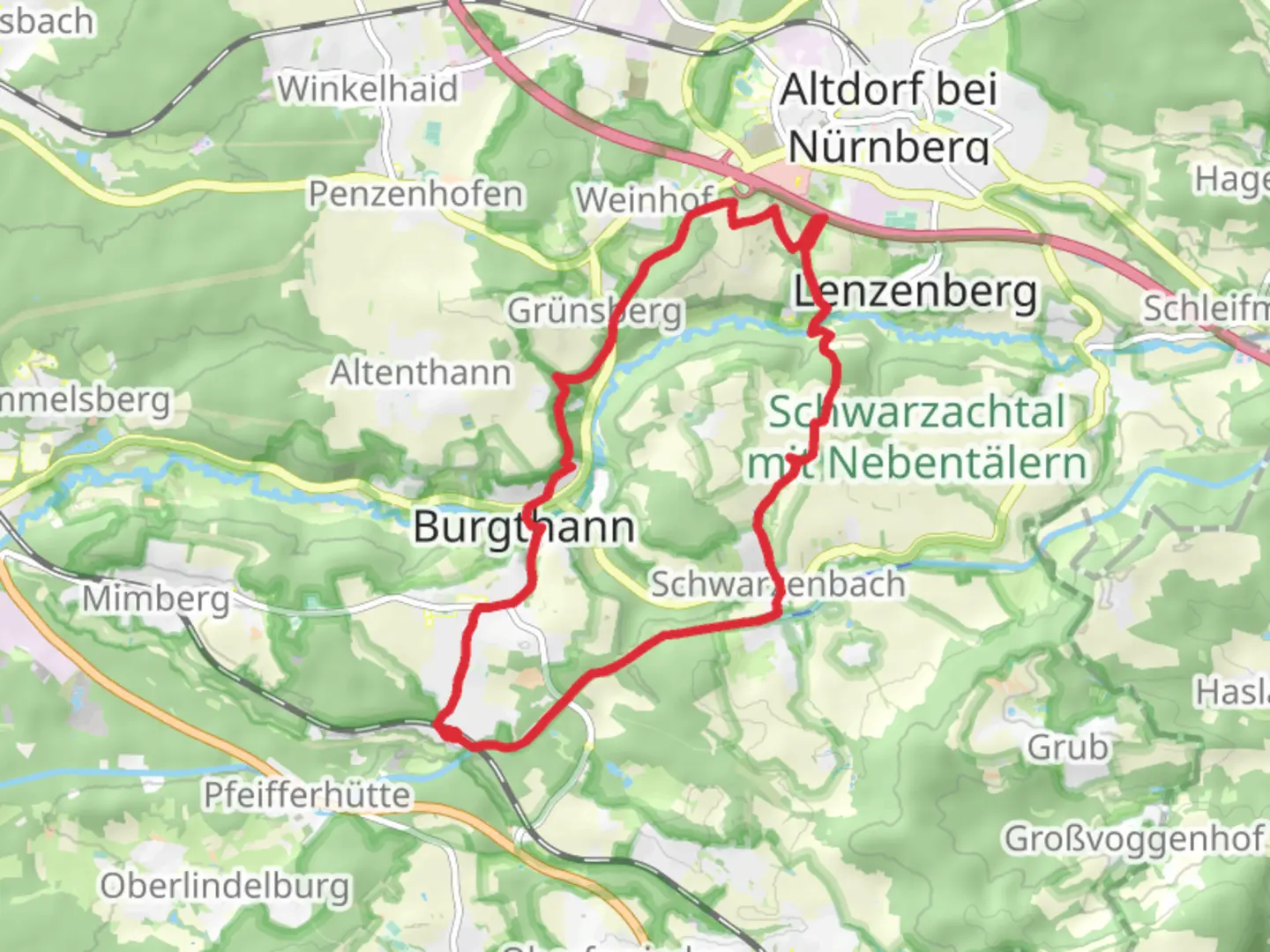 An image depicting the trail Ludwig Donau Main Kanal and Teufelskirche and its surrounding area.