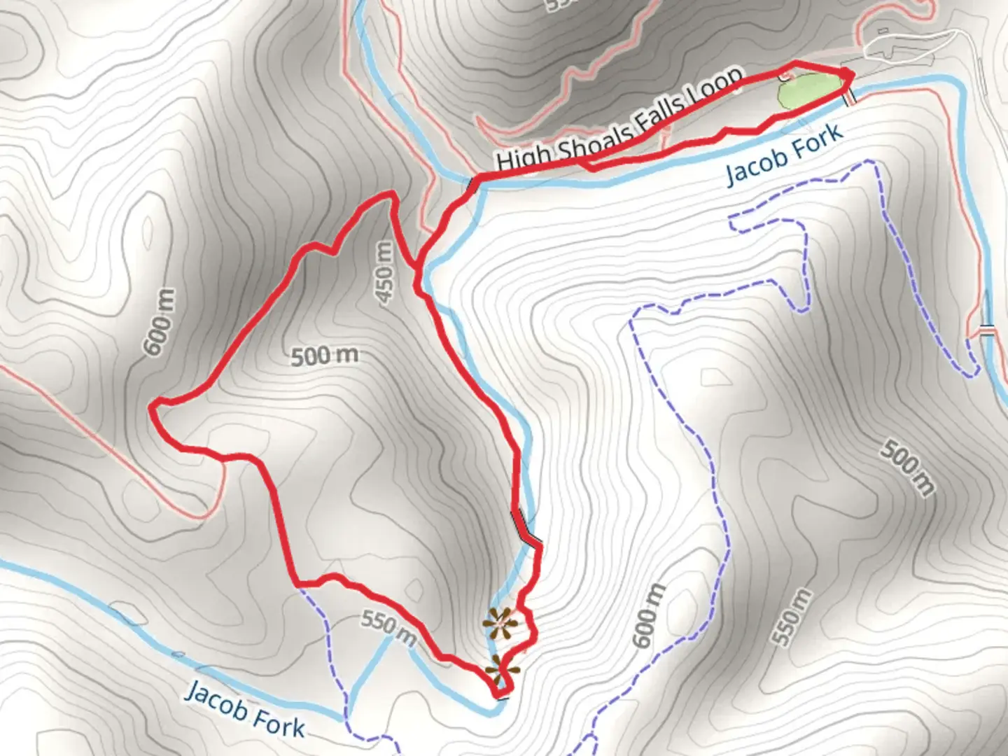 An image depicting the trail Hemlock Nature and High Shoals Falls Loop Trail and its surrounding area.