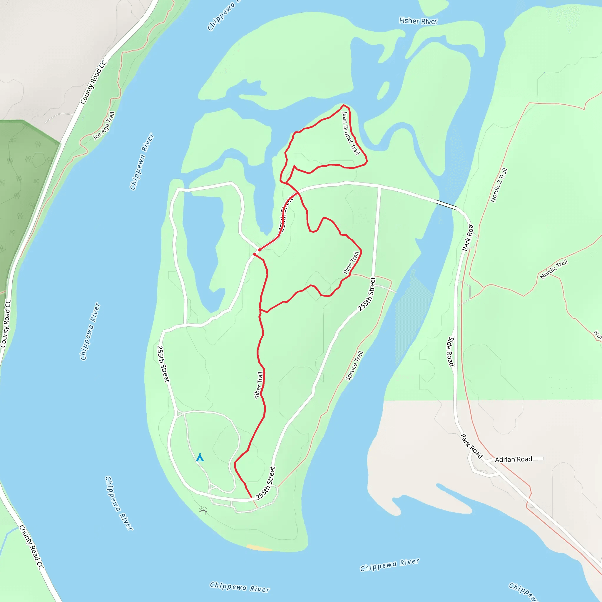 Tiber and Jean Brunet Loop Trail mobile static map