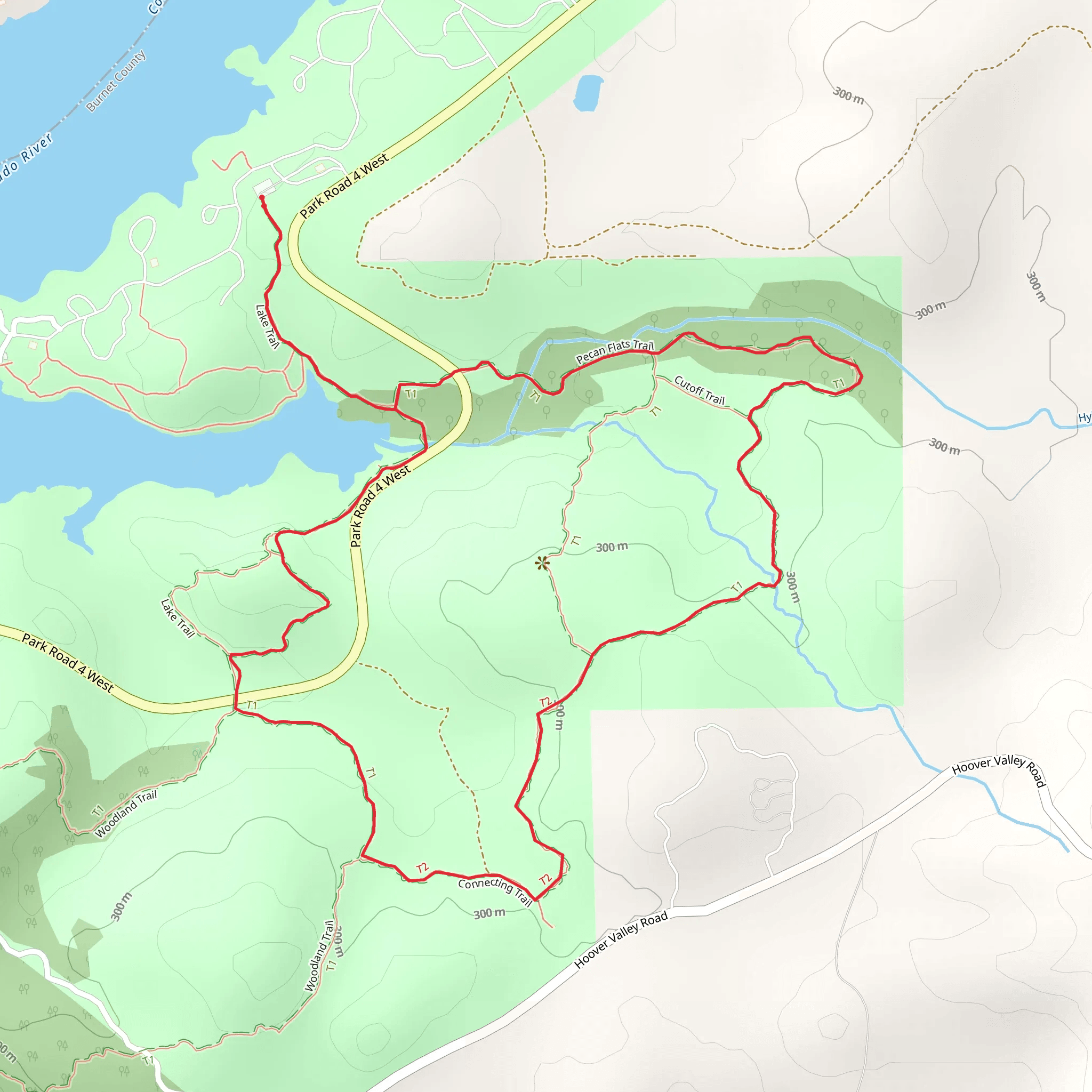 Inks Lake State Park - Pecan Flats Trail and Woodland Trail mobile static map