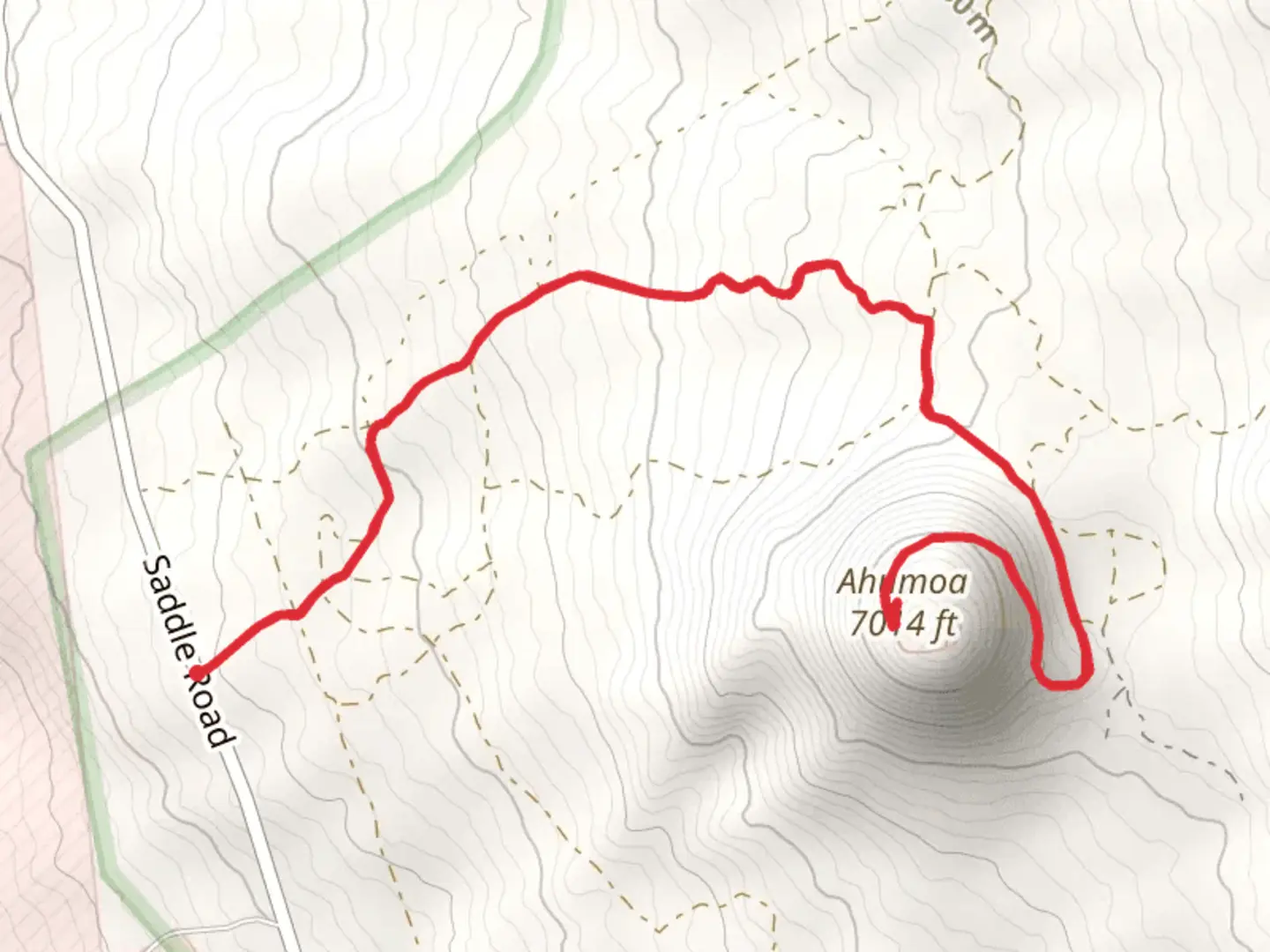 An image depicting the trail Ahumoa from Old Saddle Road and its surrounding area.