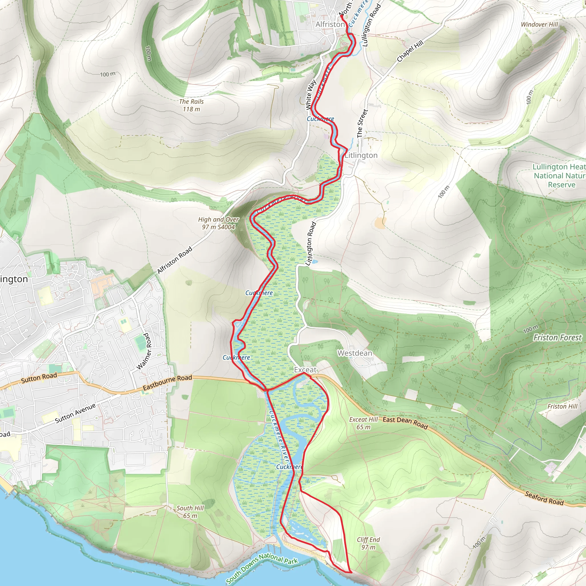 Cuckmere River, Exceat Bridge and Cliff End Walk mobile static map