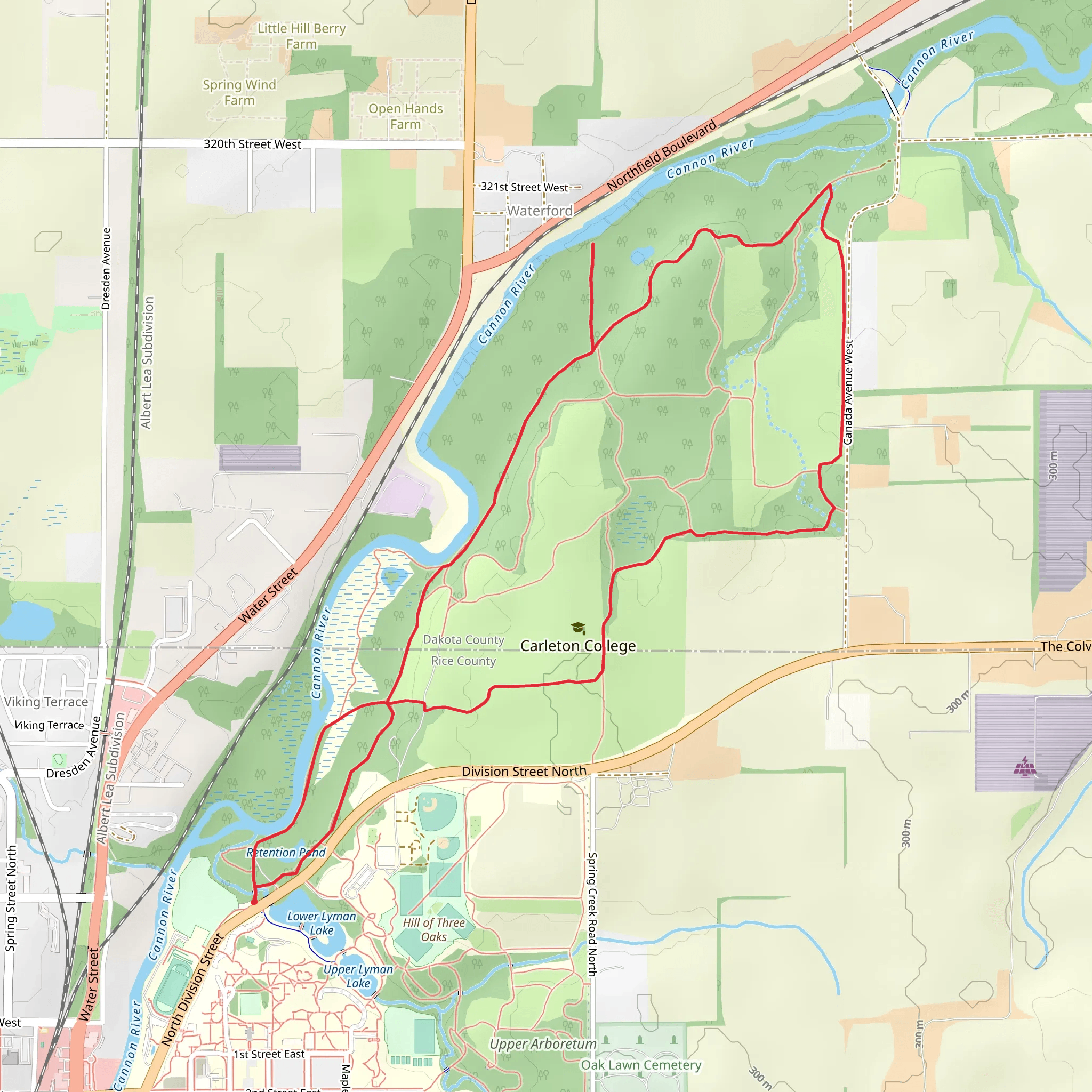 Carleton Arboretum Loop Trail mobile static map