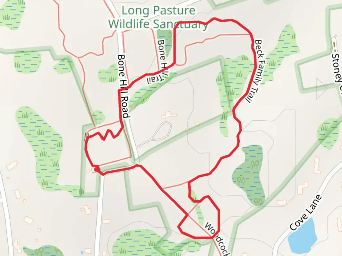 An image depicting the trail Beck Family Trail - Woodcock Trail and its surrounding area.