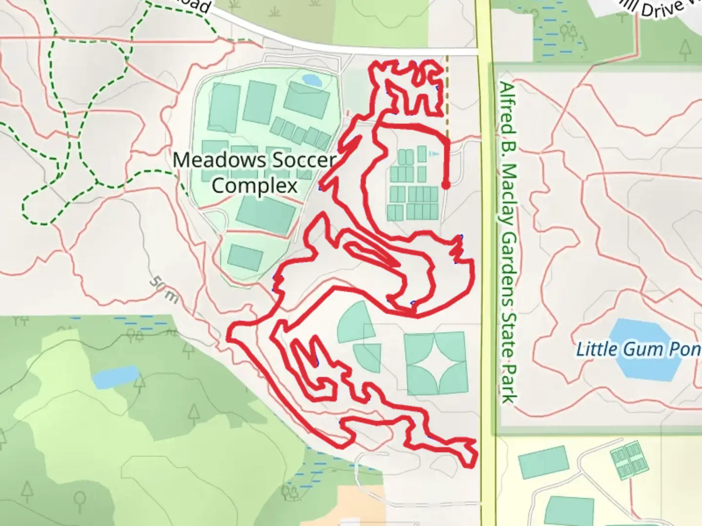 An image depicting the trail Redbug Loop Trail and its surrounding area.