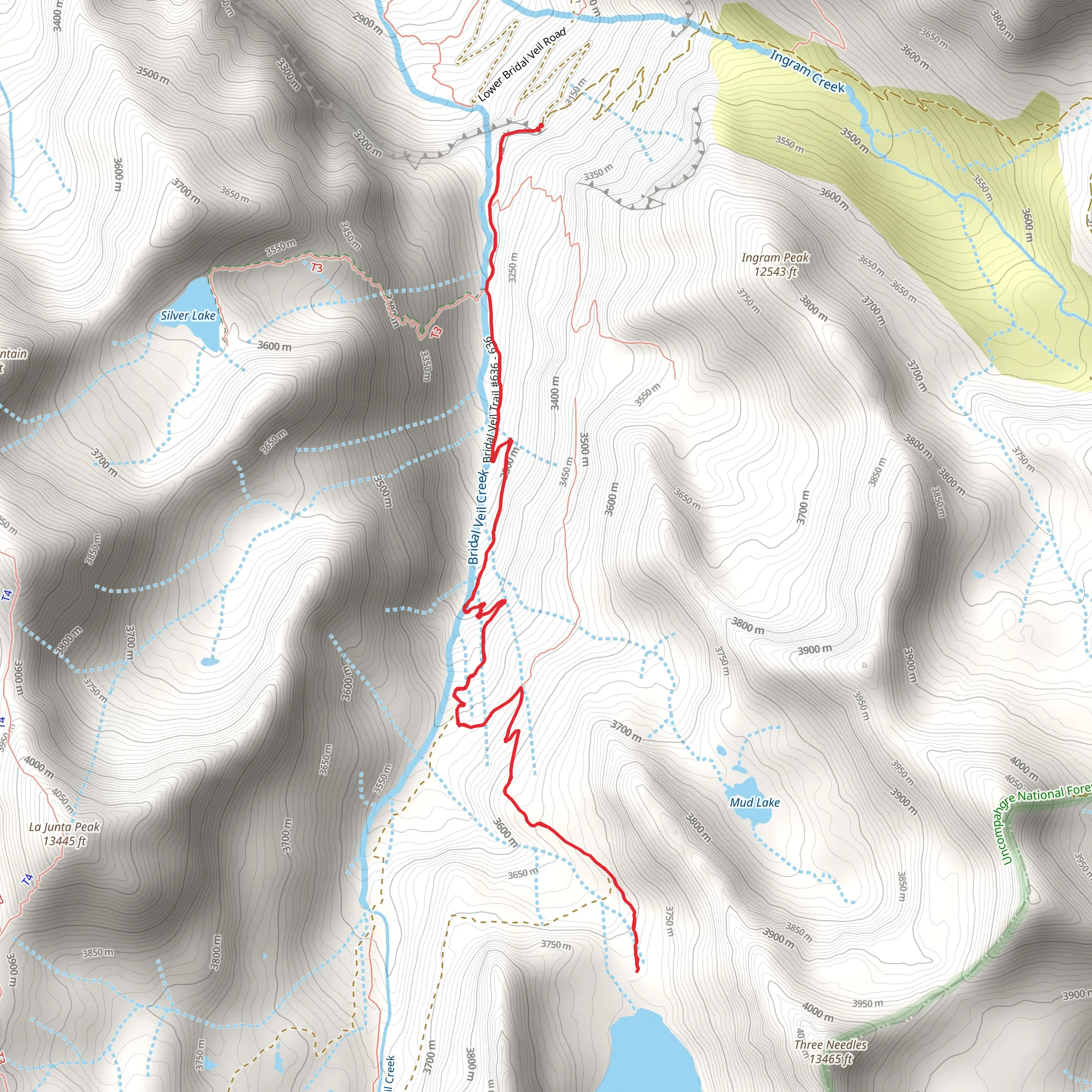 Blue Lake via Bridal Veil Trail mobile static map