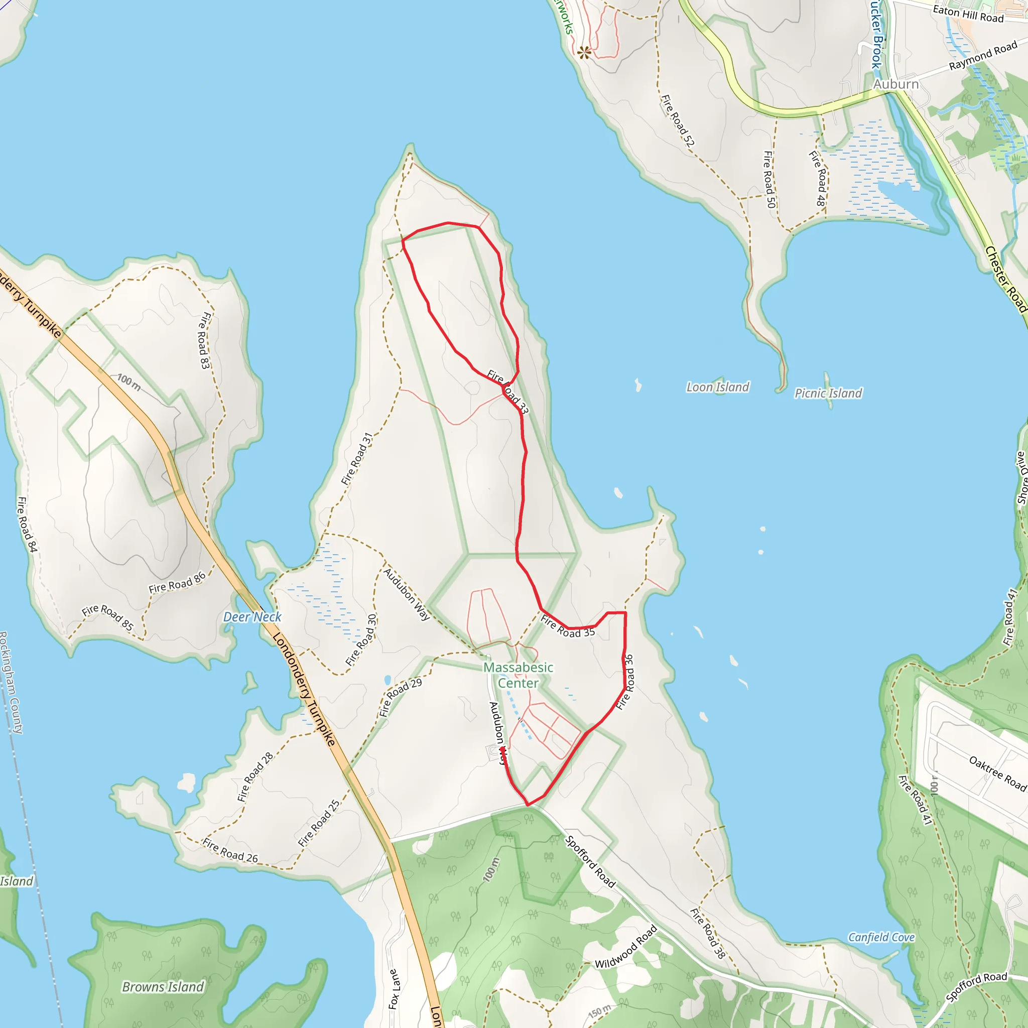 Walk along Massabesic Lake from Fired Road 36 mobile static map