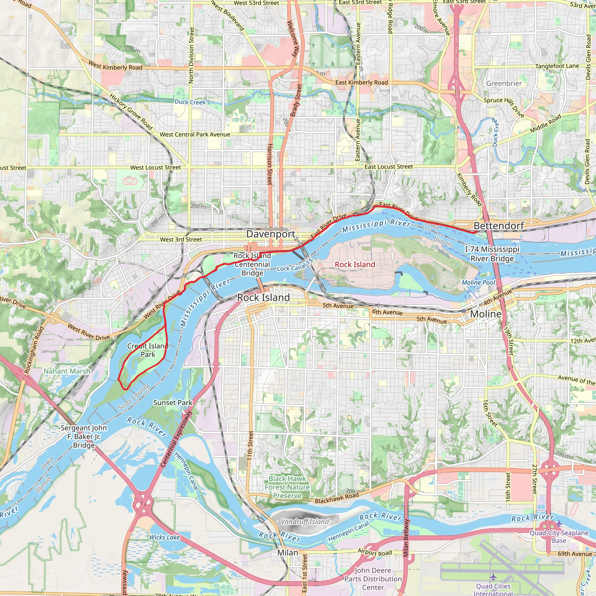 Credit Island Park Loop mobile static map