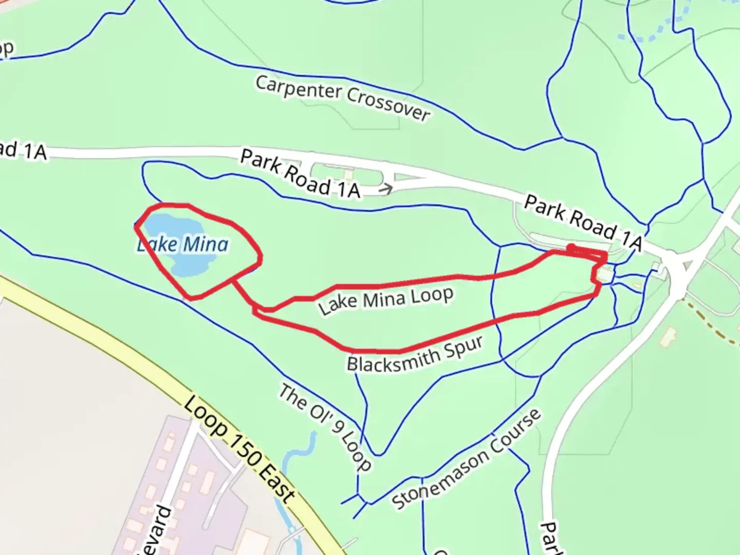 An image depicting the trail Lake Mina Loop and its surrounding area.