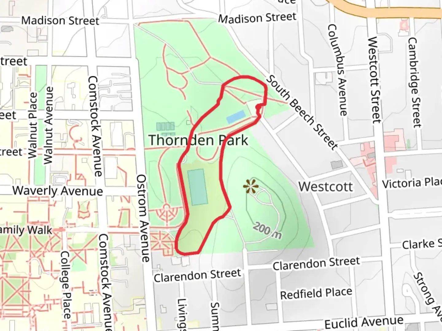 An image depicting the trail Thorden Park Loop and its surrounding area.