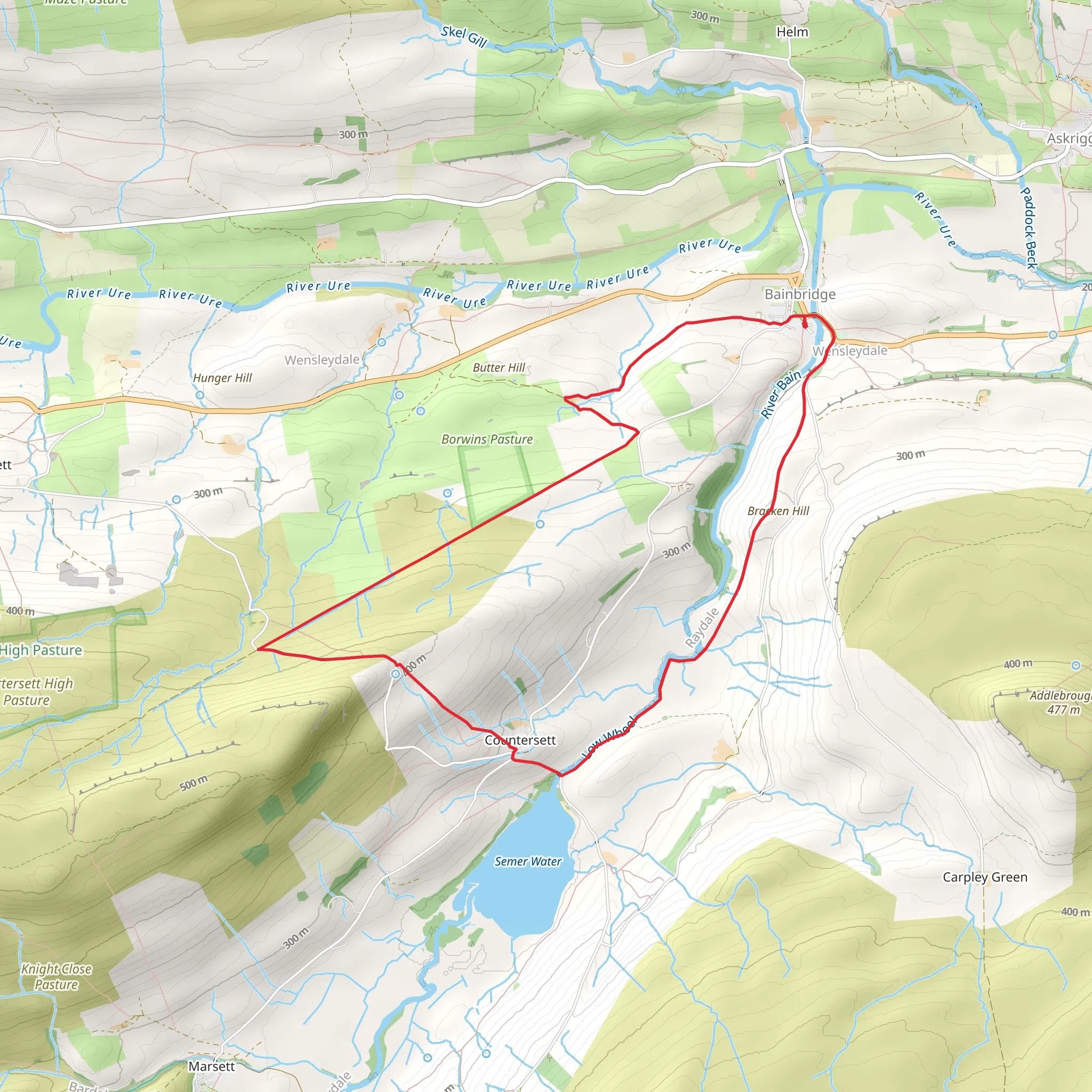 Semer Water and Cam High Road from Bainbridge mobile static map