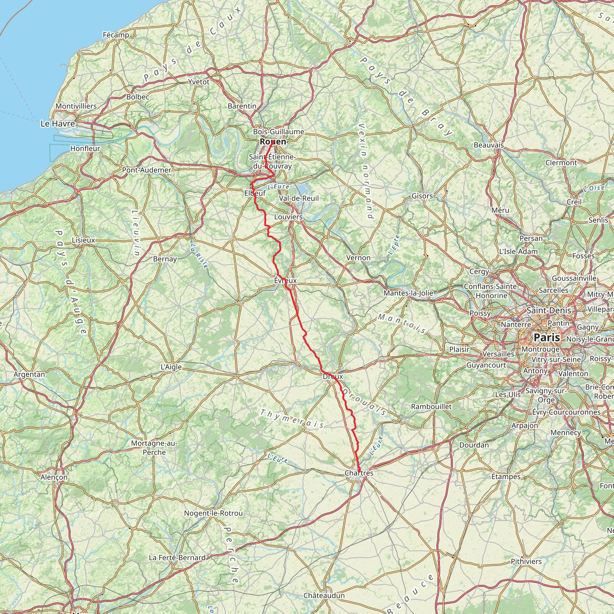 Compostelle Rouen to Chartres mobile static map