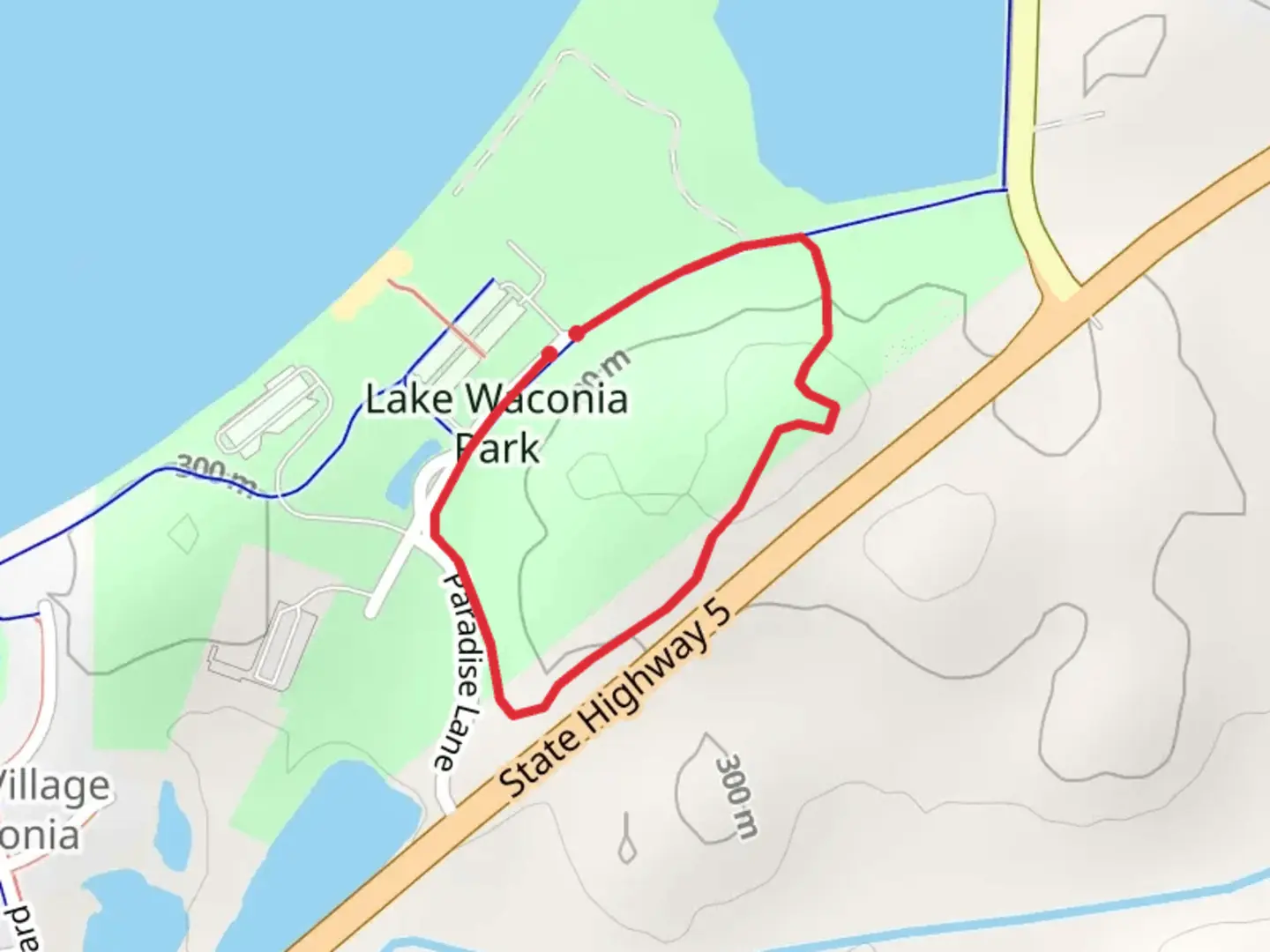 An image depicting the trail Lake Waconia Park Loop and its surrounding area.