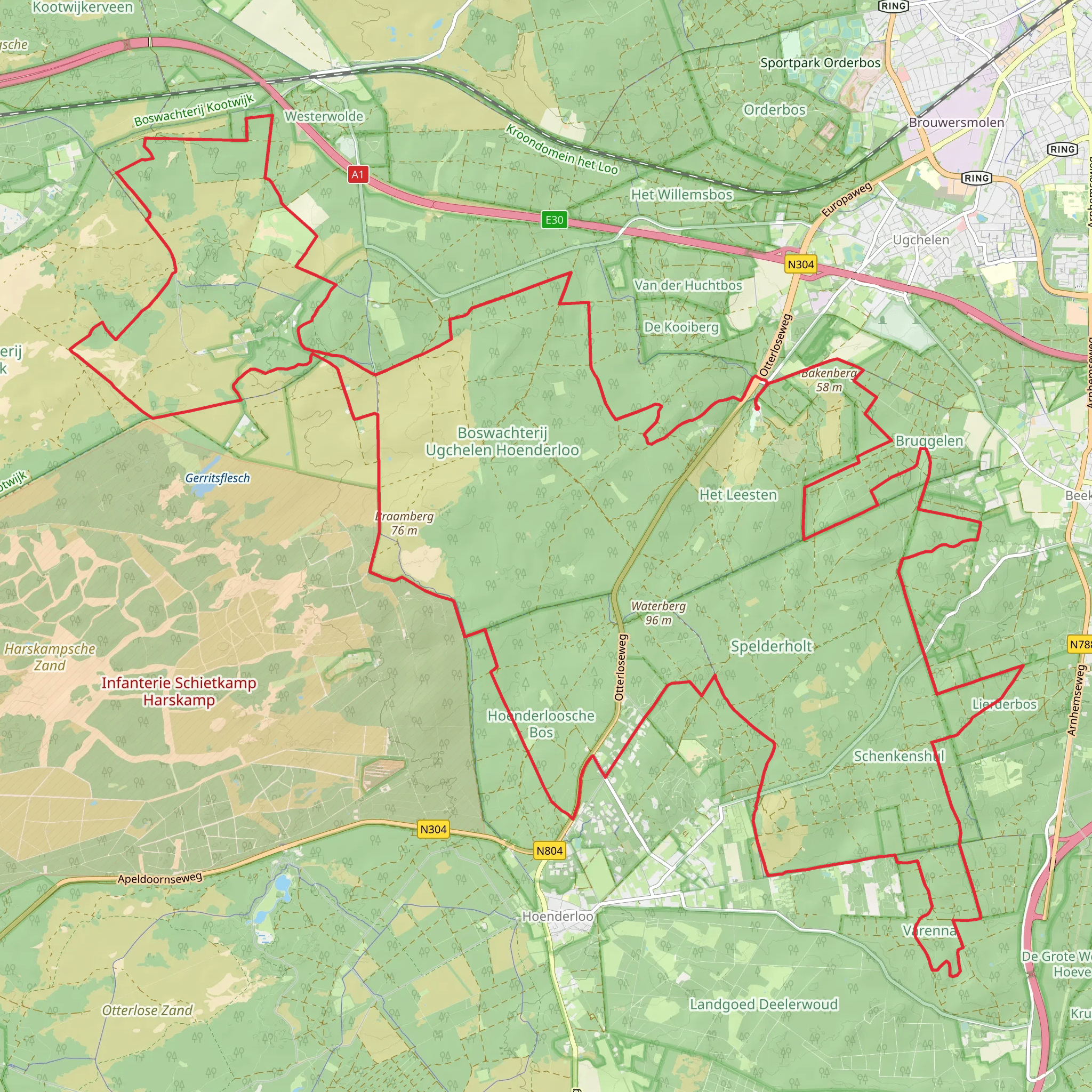Ugchelsche, Hoog Buurlosche and Spelderholt via Waterbergweg mobile static map