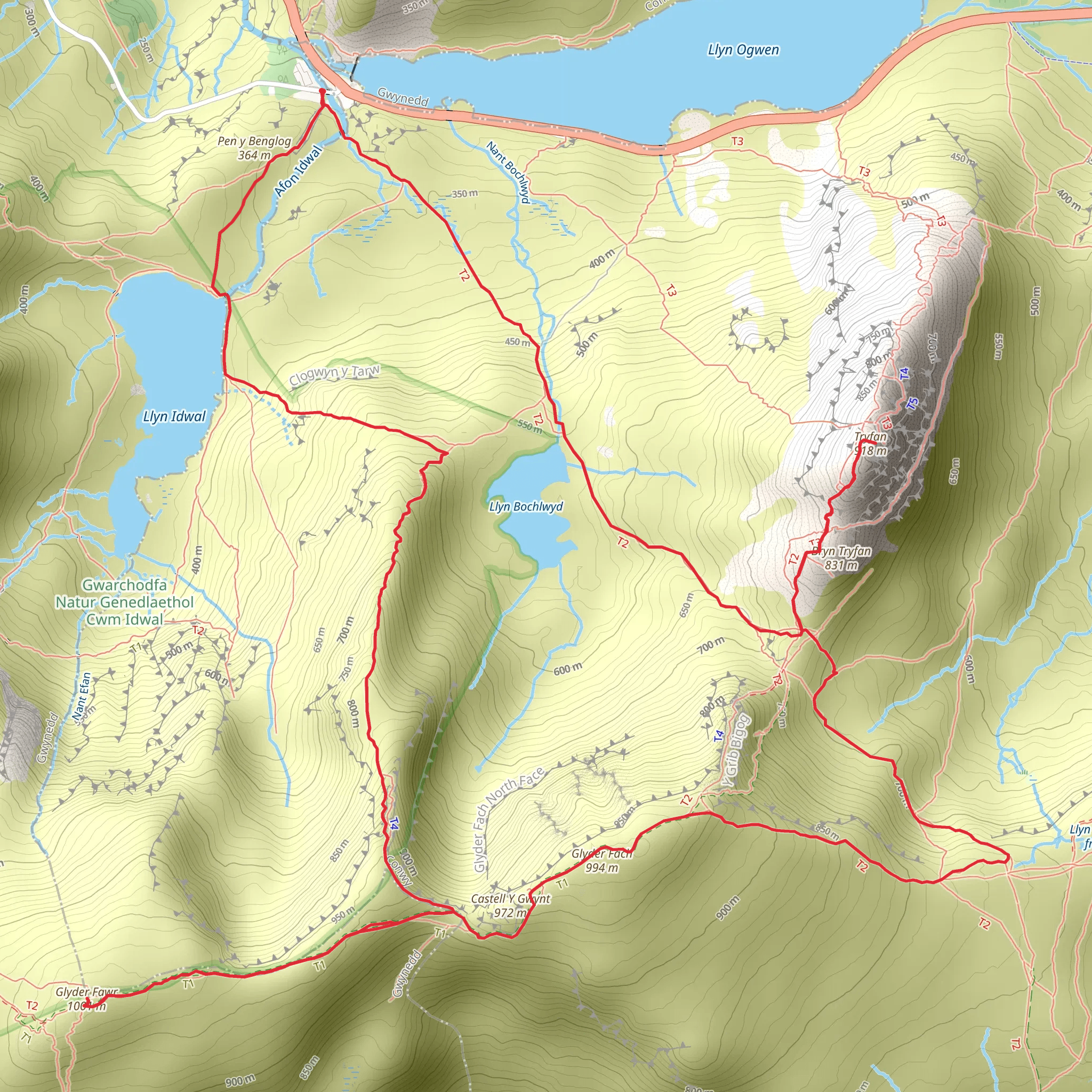A Glyderau trio - Glyder Fach - Glyder Fawr and Tryfan mobile static map