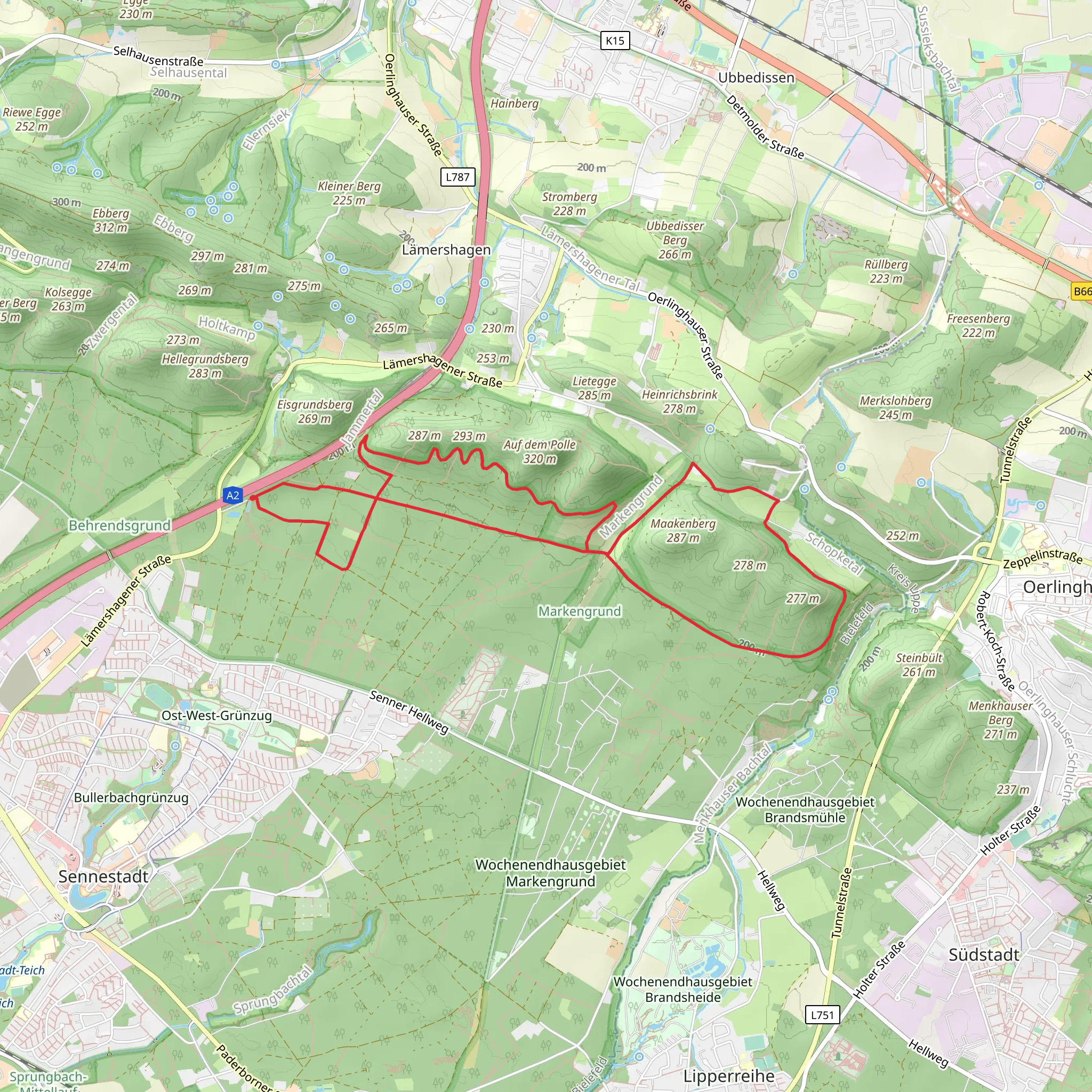 Bielefeld Dalbke and Neuland Wanderweg Loop mobile static map