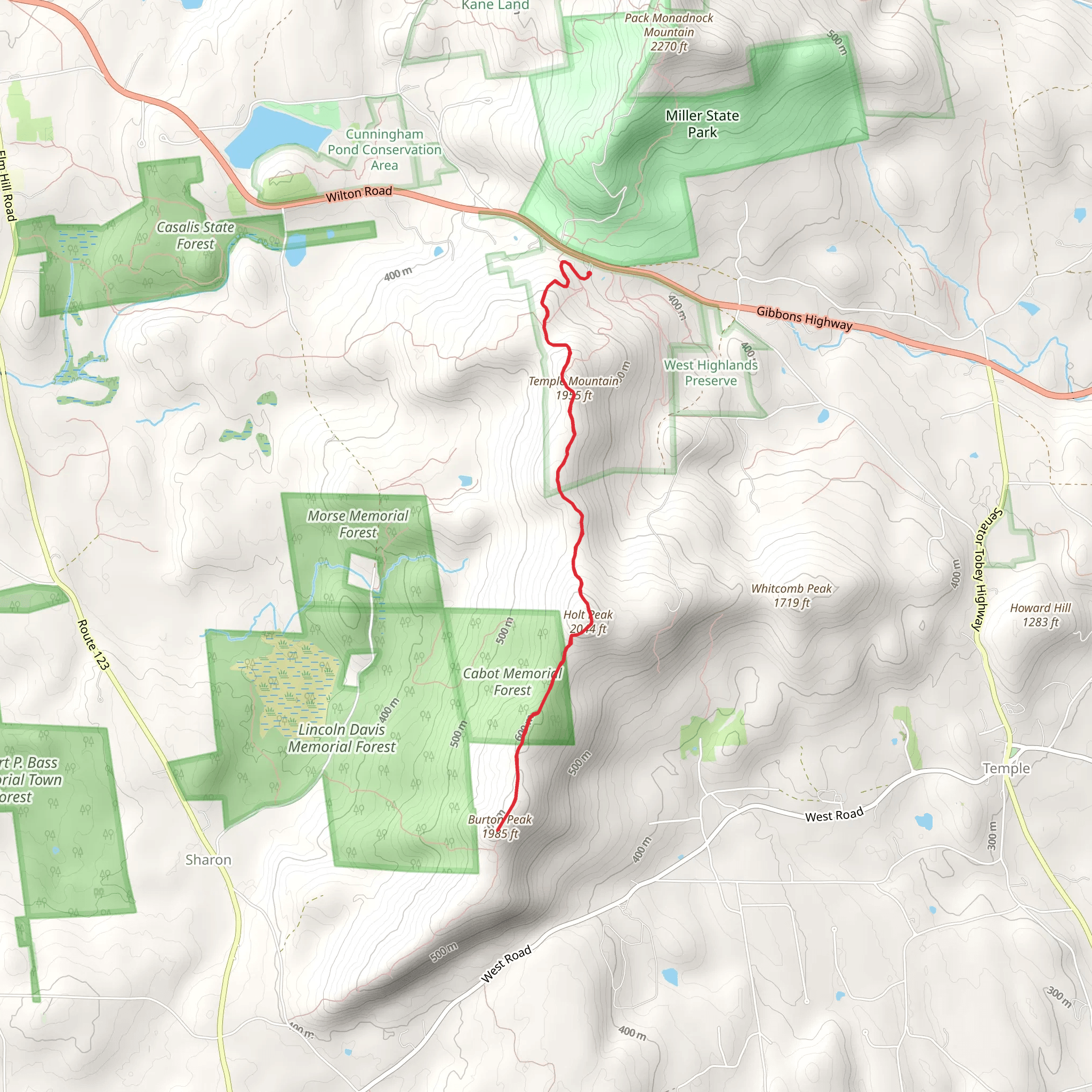 Burton Peak via Wapack Trail mobile static map