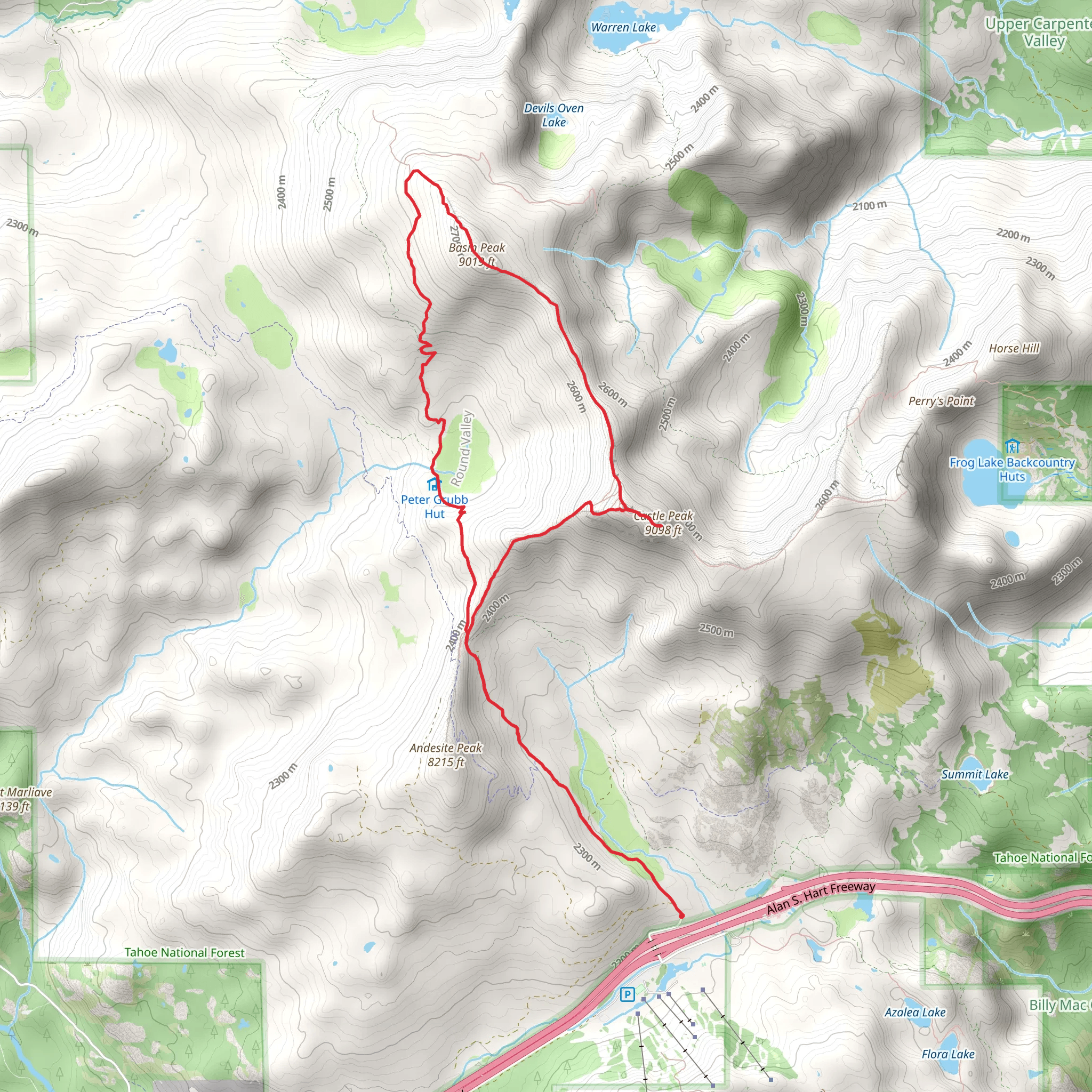 Castle Peak and Pacific Crest Loop Trail mobile static map
