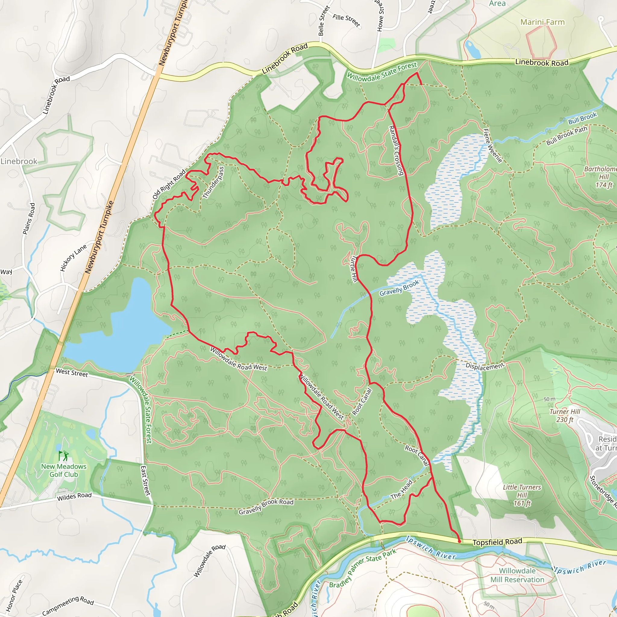 Willowdale State Forest from Topsfield Road mobile static map
