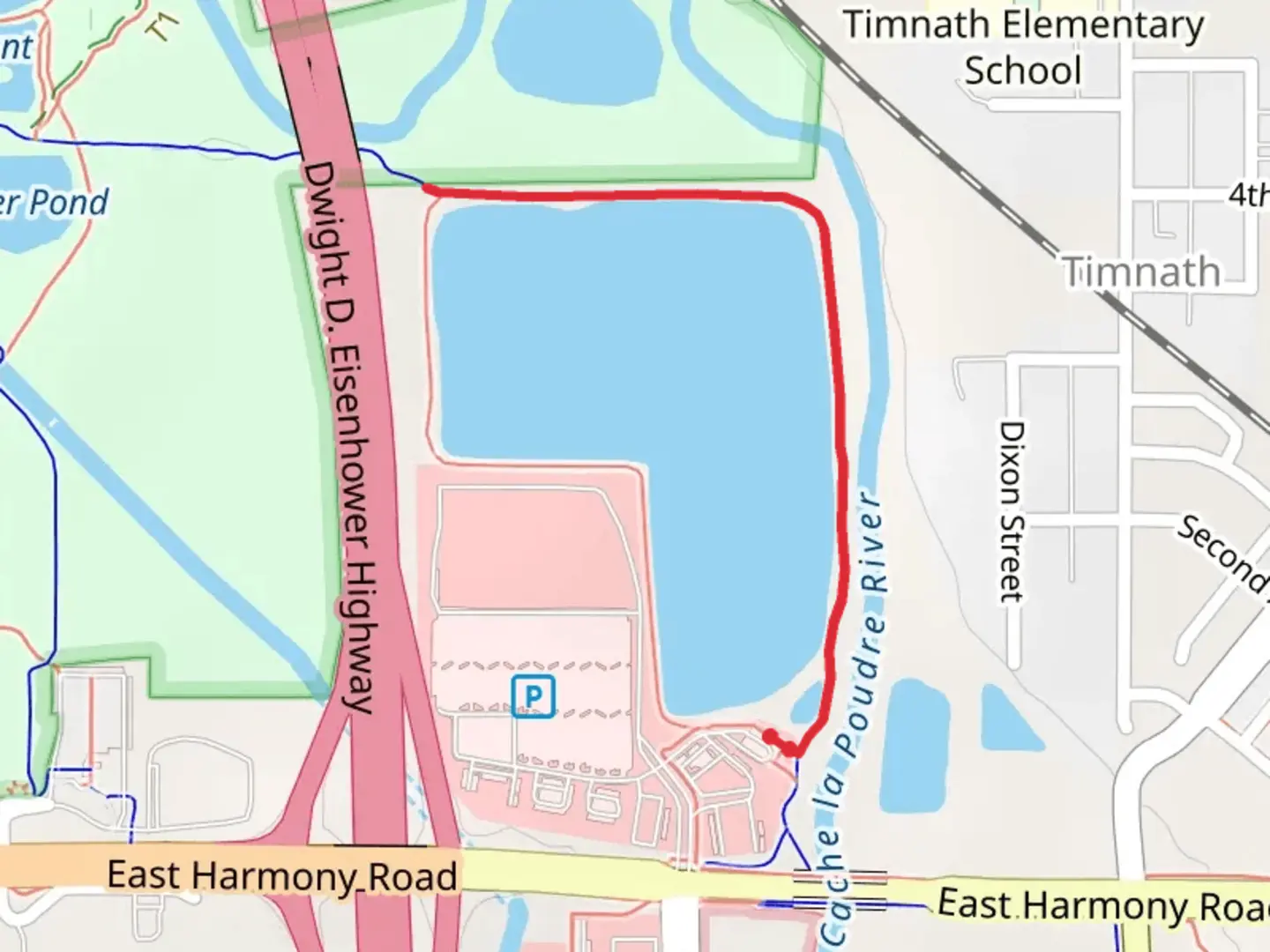An image depicting the trail Poudre River Trail Out and Back and its surrounding area.