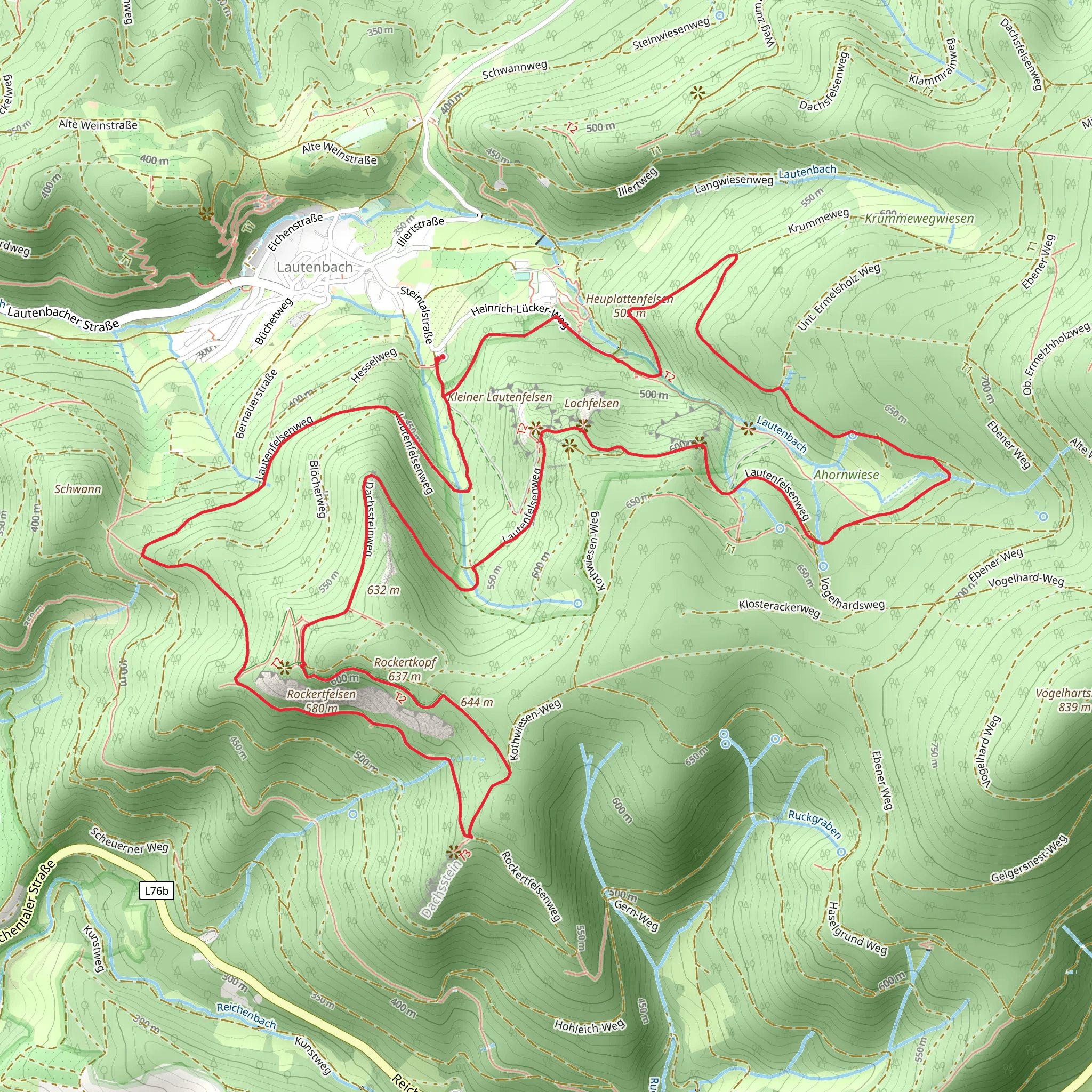 Rockertfelsen, Lautenfelsen and Heuplattenfelsen Loop mobile static map