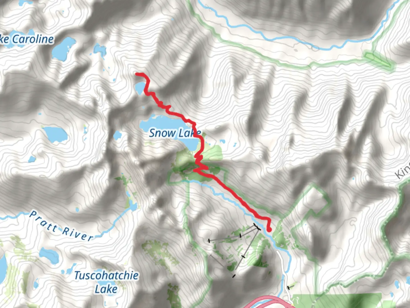 An image depicting the trail Wright Mountain, Gem Lake via Snow Lake Trail and its surrounding area.