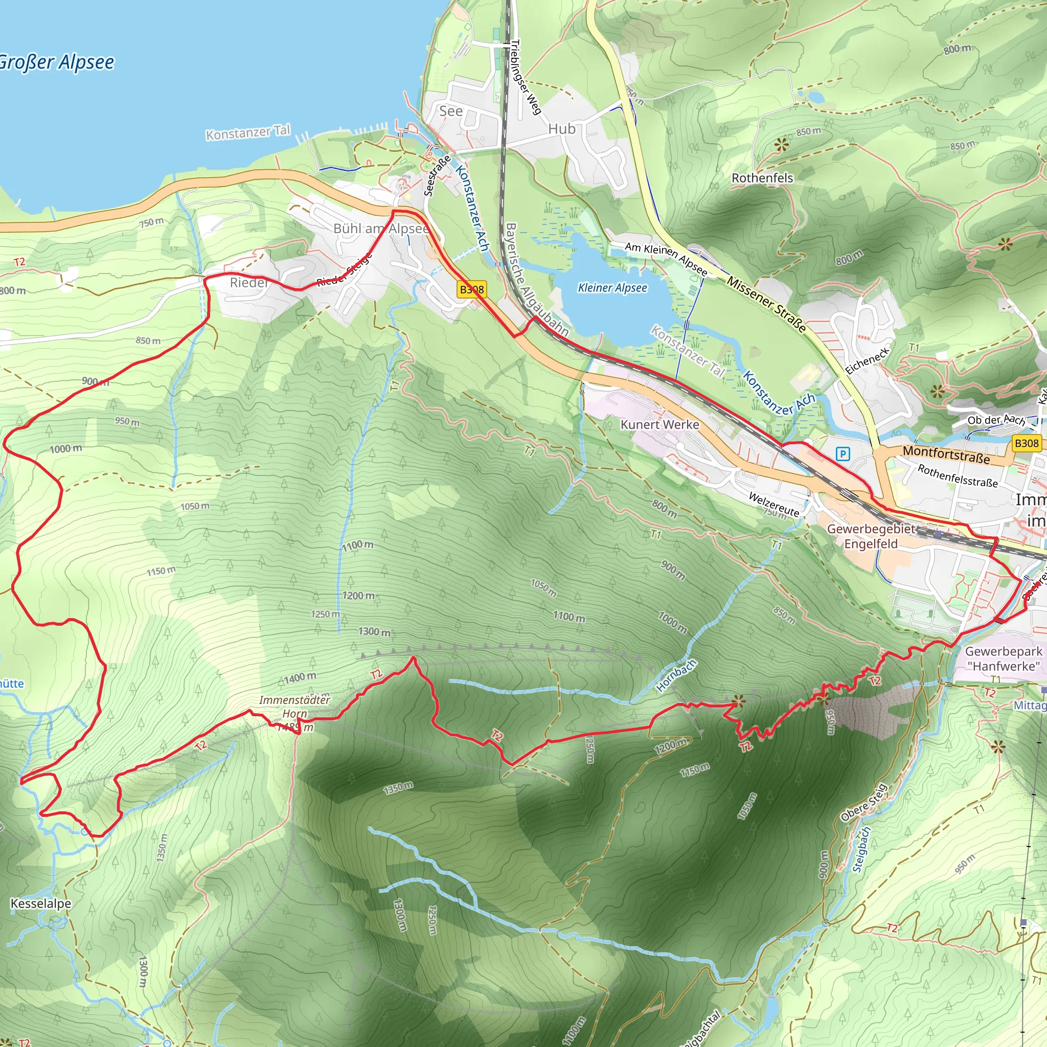 Kanzel and Immenstädter Horn via Badeweg mobile static map