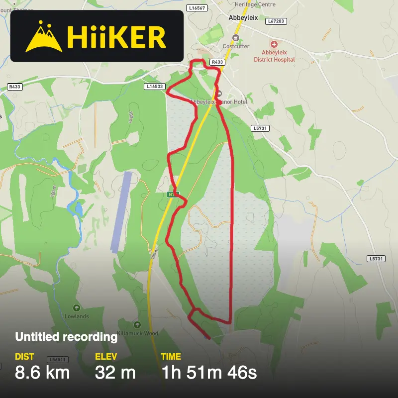 A map preview of the recording Abbeyleix bog walk.