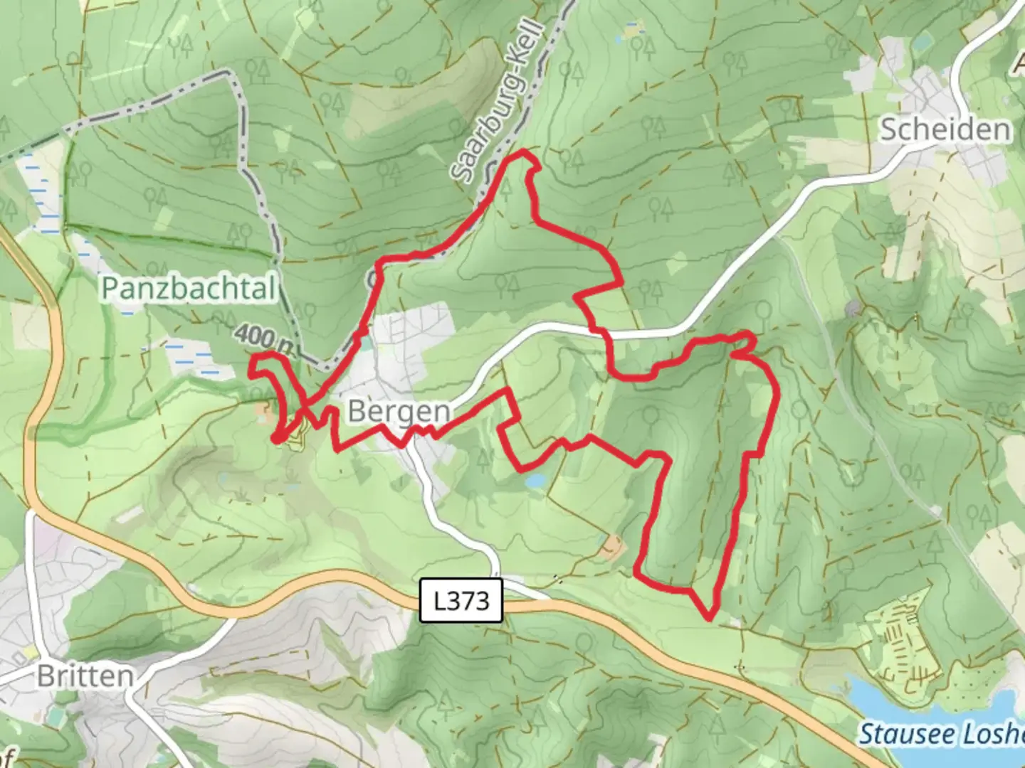 An image depicting the trail Aussichtspunkt Birkenhain and Löschweiher Bergen via Der Bergener and its surrounding area.