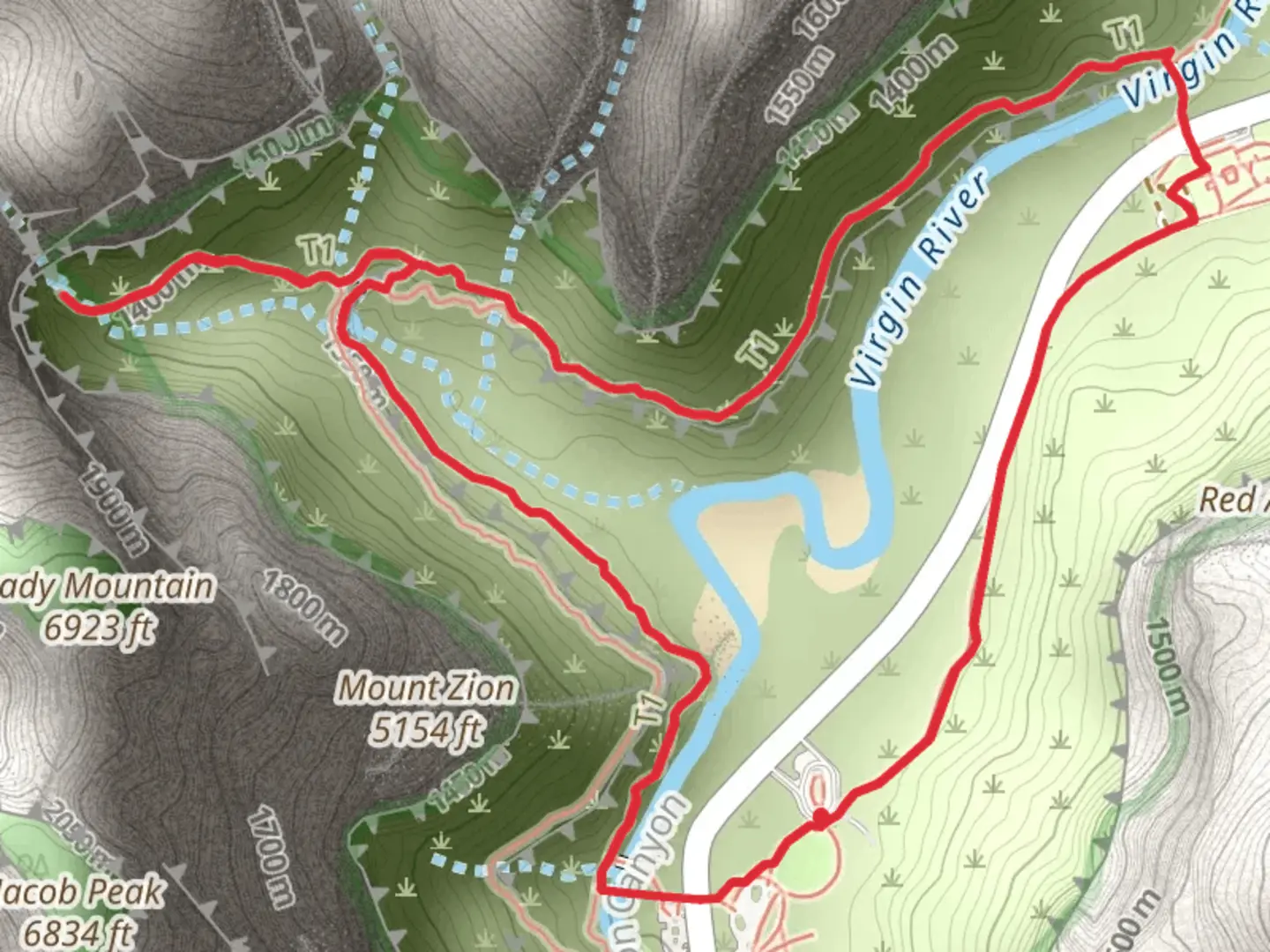 An image depicting the trail Lower and Upper Emerald Pool and Grotto Loop Trail and its surrounding area.