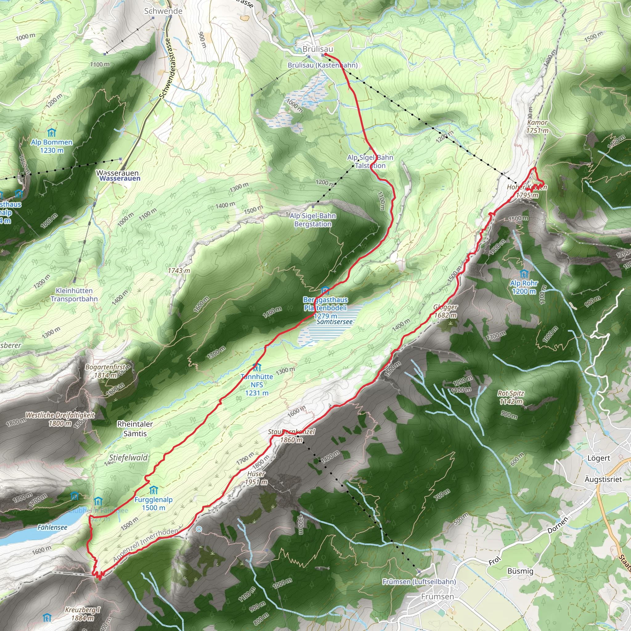 Hoher Kasten - Brülisau Trail mobile static map